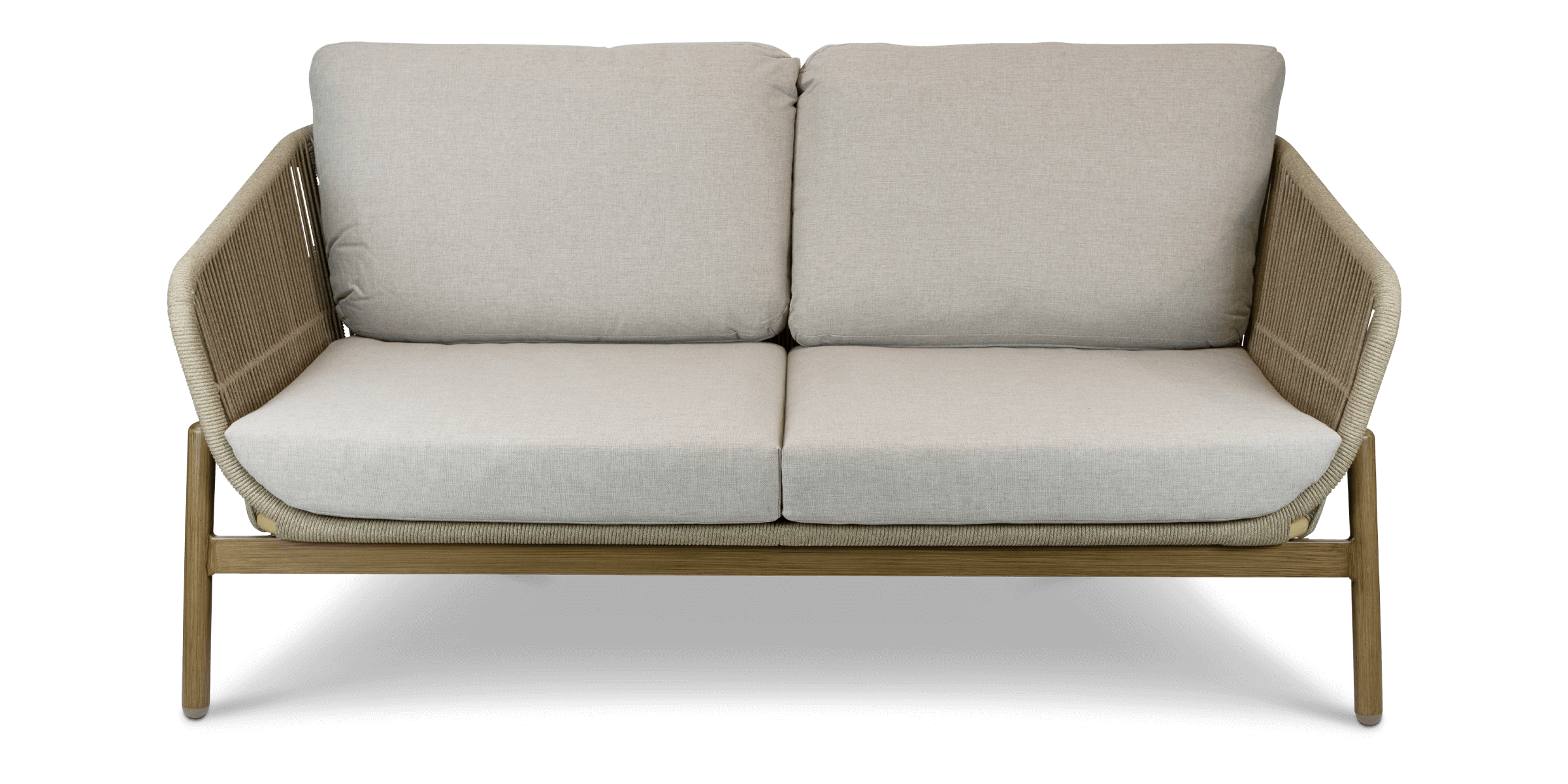 Tahiti 2 Seater with Eco Olefin Rope, Sahara Sand Spunpoly Cushions and Aluminium Frame