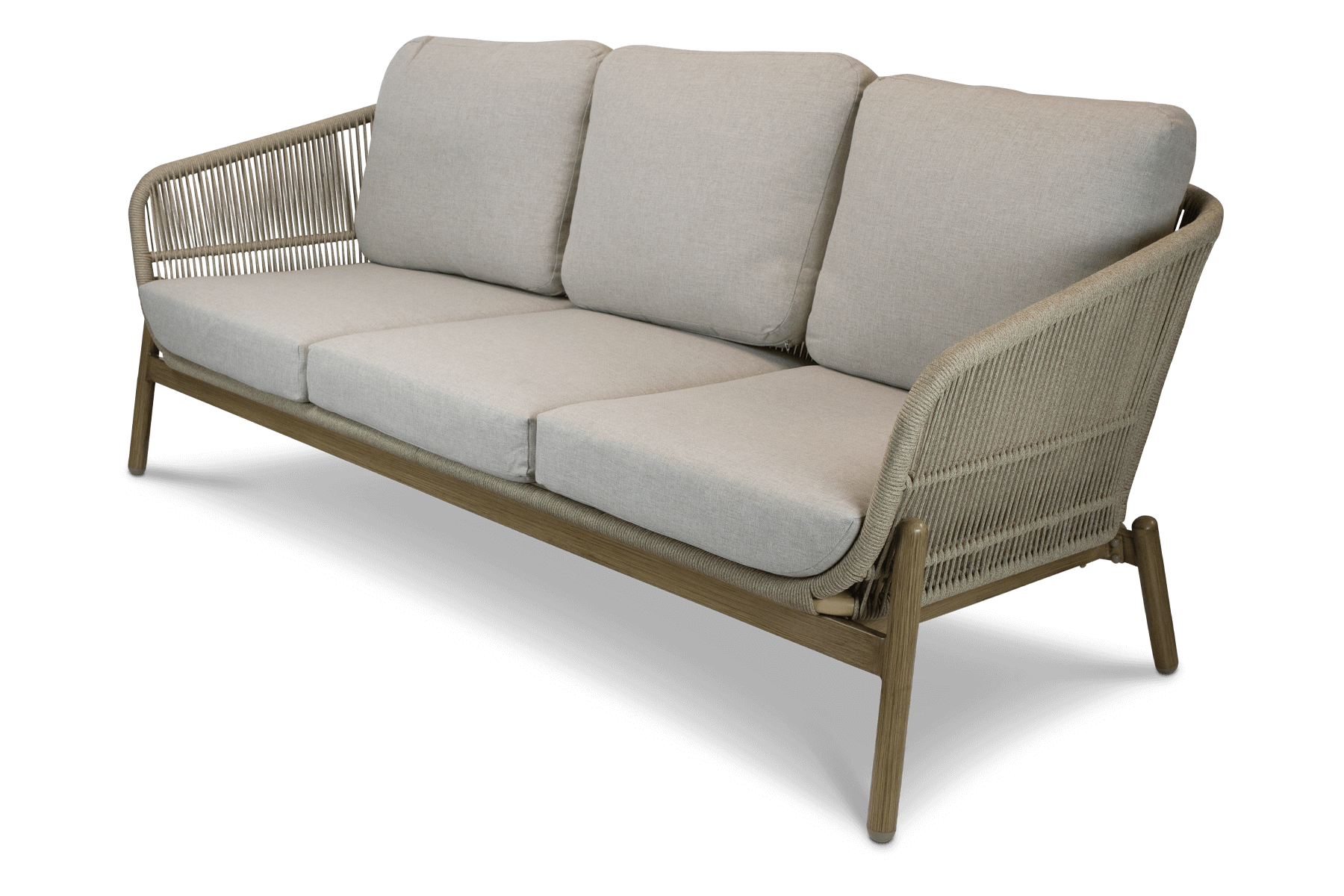 Tahiti 3 Seater with Eco Olefin Rope, Sahara Sand Spunpoly Cushions and Aluminium Frame