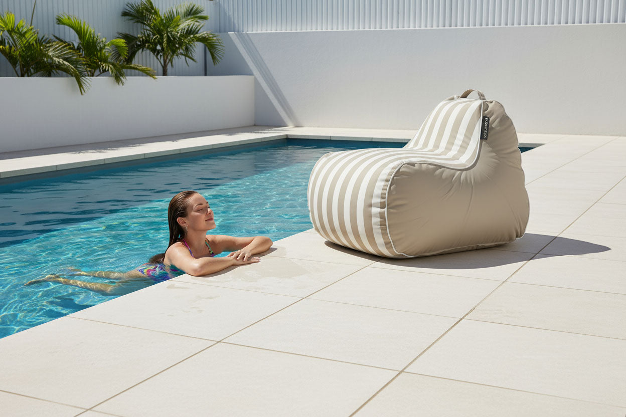 Byron Bay Indoor/Outdoor Bean Bag in Taupe Stripe