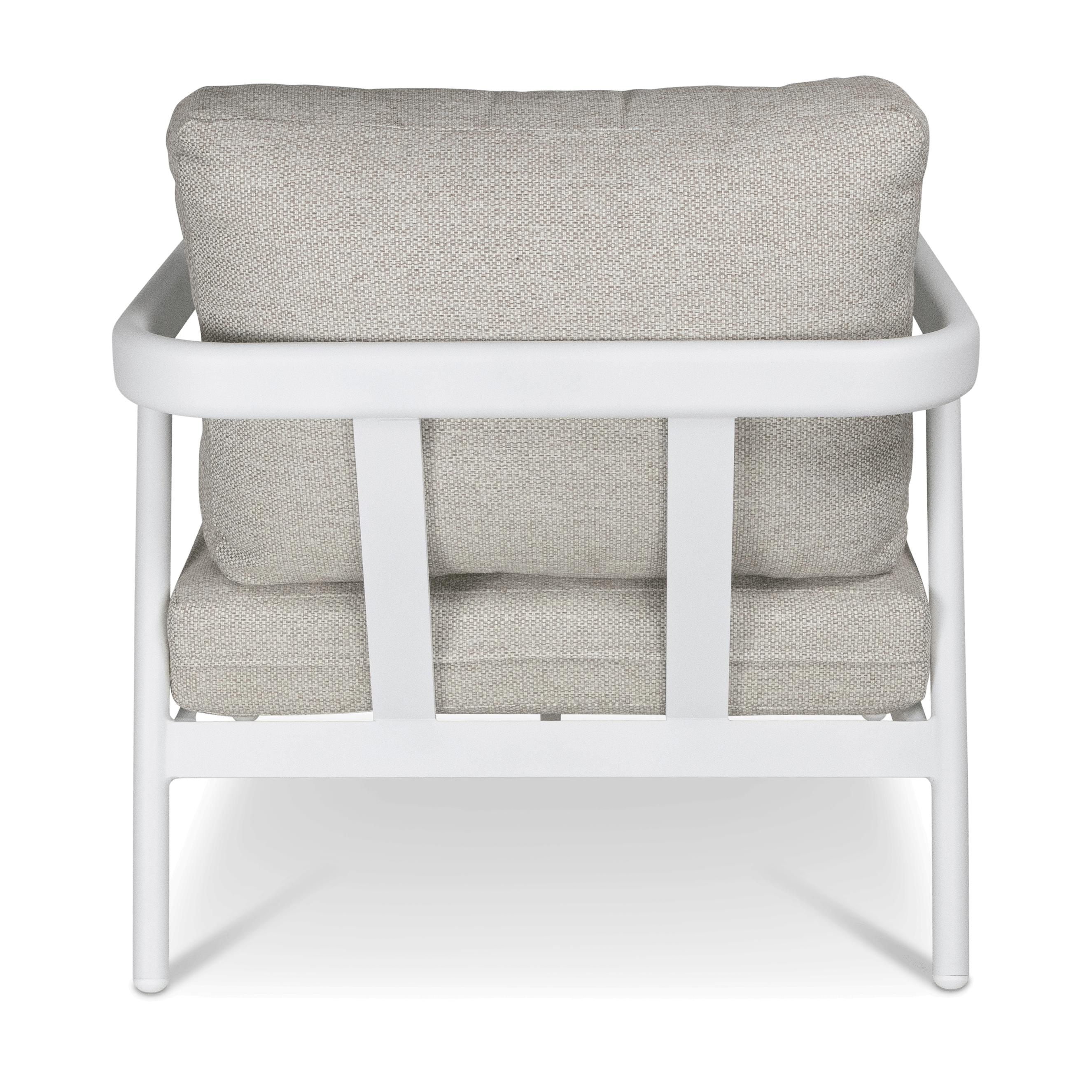 Santorini Armchair in Arctic White with Latte Check Spunpoly Cushions