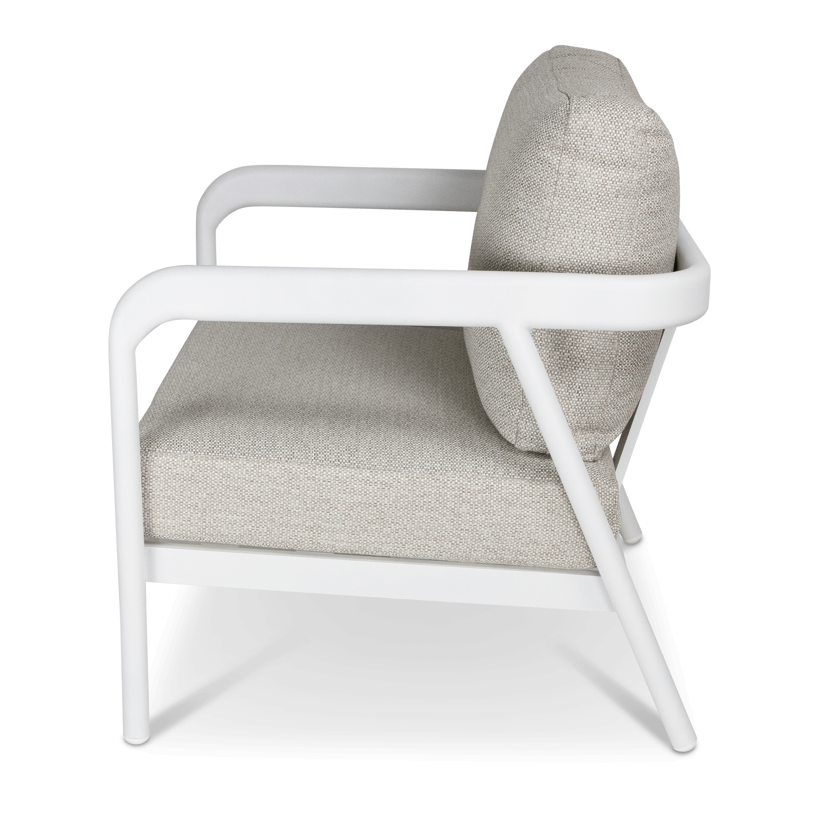 Santorini 4pc Lounge Suite in Arctic White Aluminium with Latte Check Spunpoly Cushions