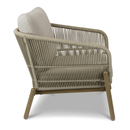 Tahiti Armchair with Eco Olefin Rope, Sahara Sand Spunpoly Cushions and Aluminium Frame