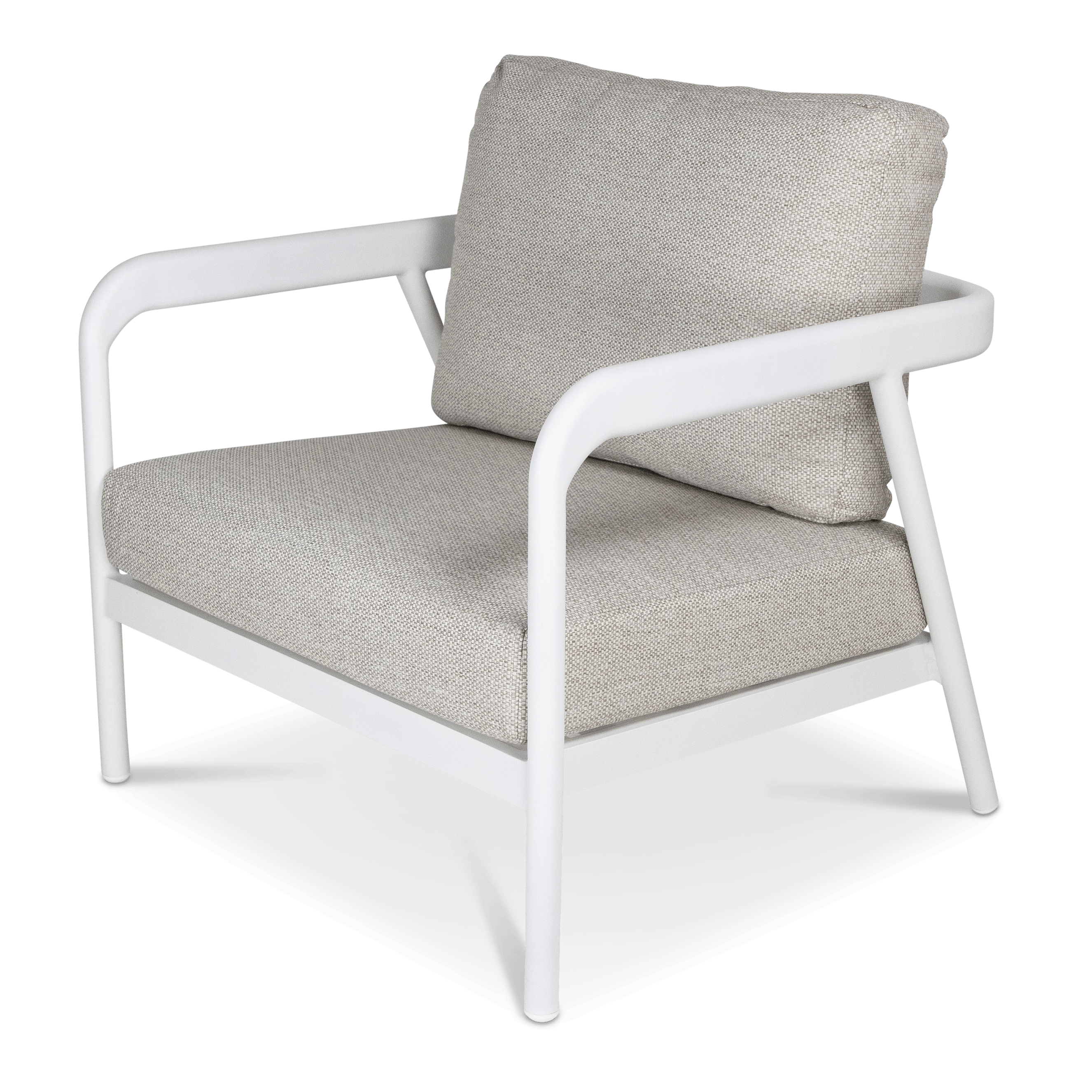 Santorini Armchair in Arctic White with Latte Check Spunpoly Cushions