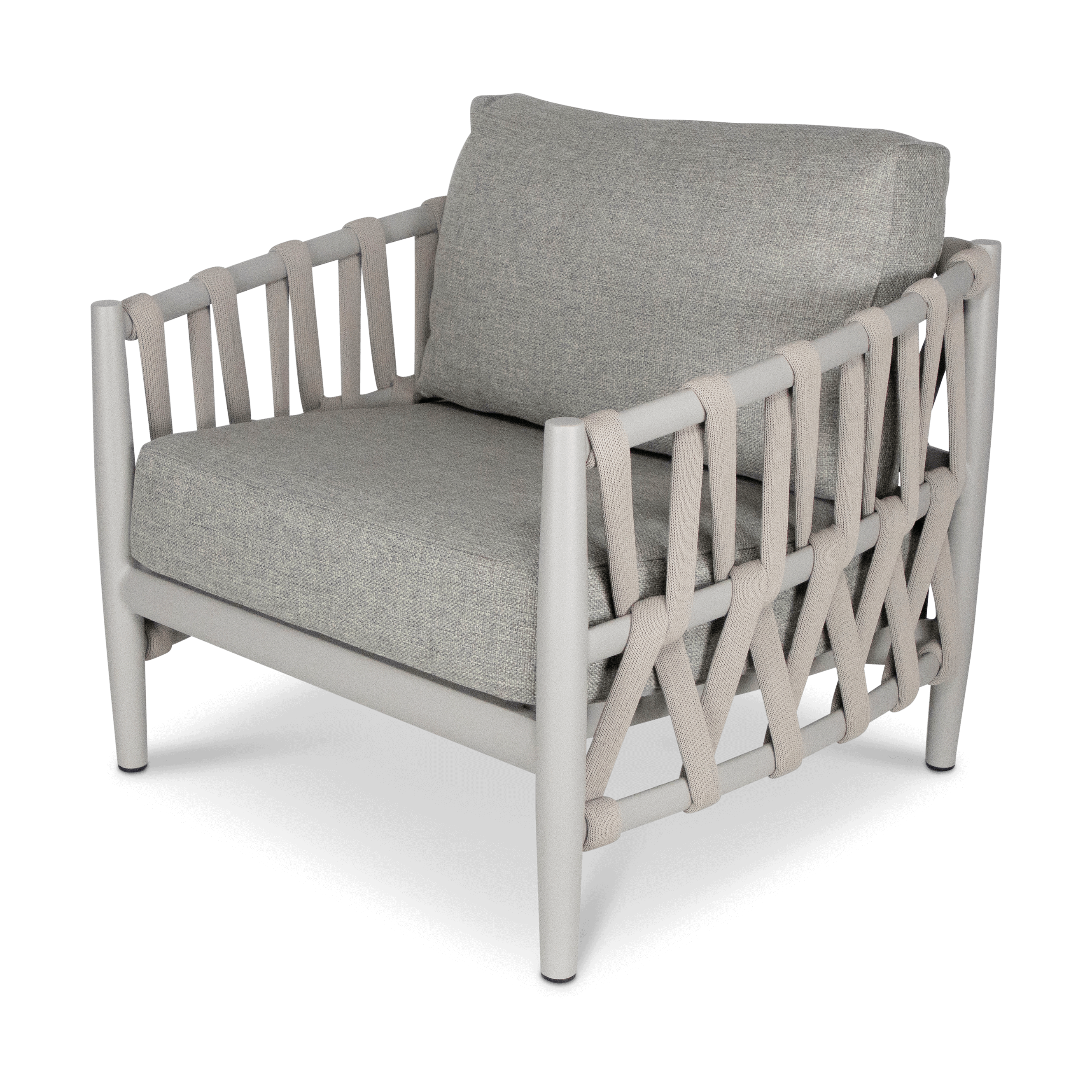Kirra Armchair in Fawn with Smoke Olefin Cushions and Rope