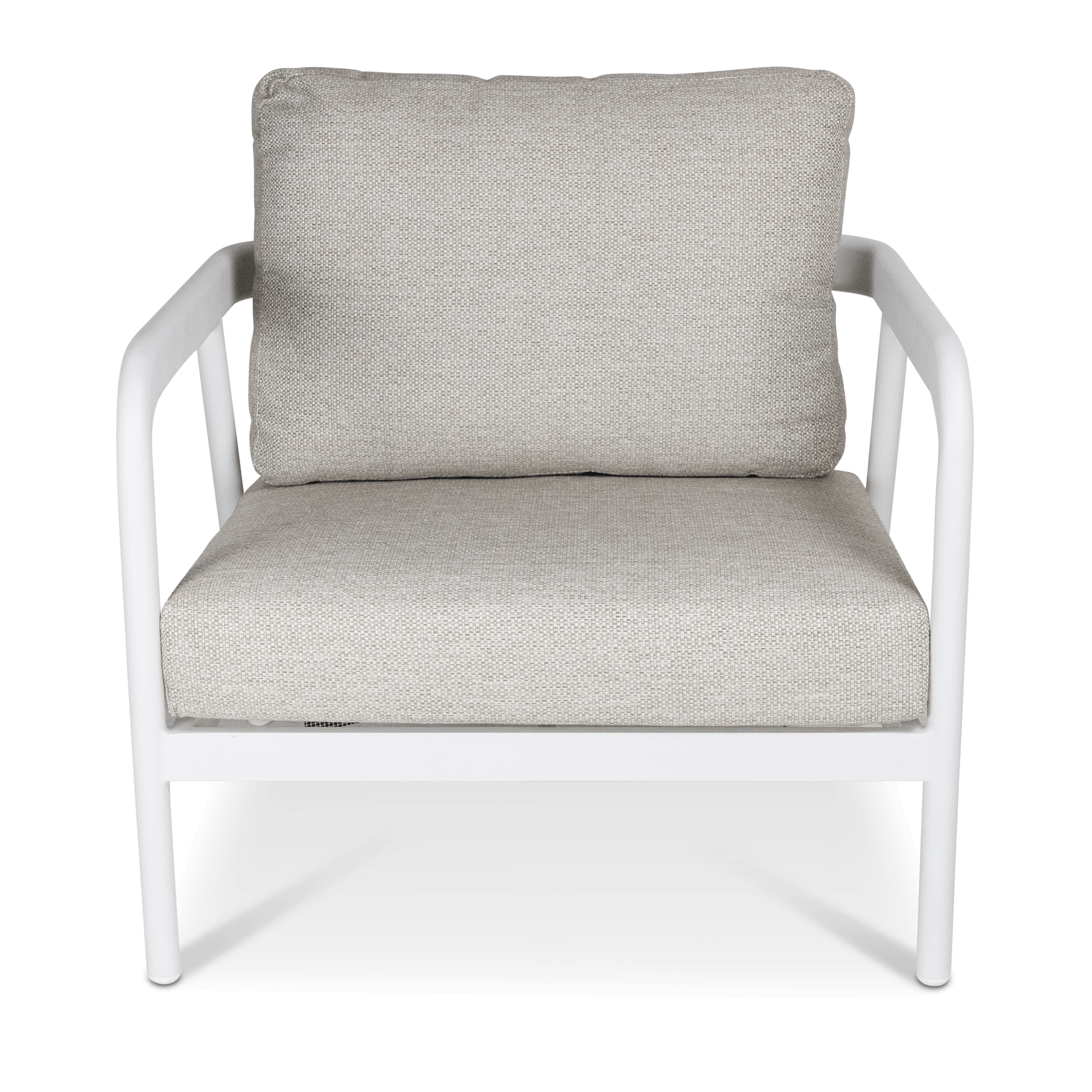 Santorini 4pc Lounge Suite in Arctic White Aluminium with Latte Check Spunpoly Cushions