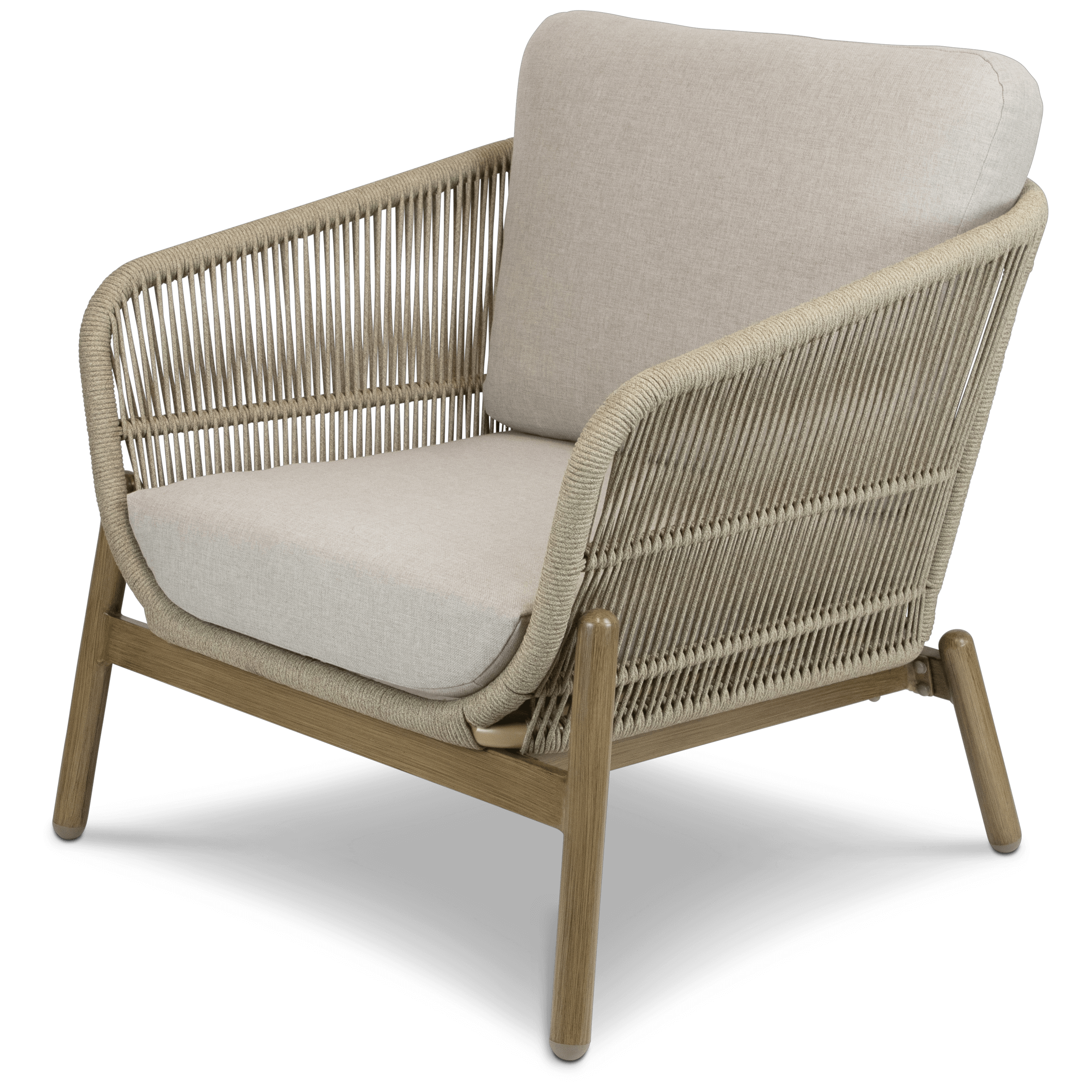 Tahiti Armchair with Eco Olefin Rope, Sahara Sand Spunpoly Cushions and Aluminium Frame