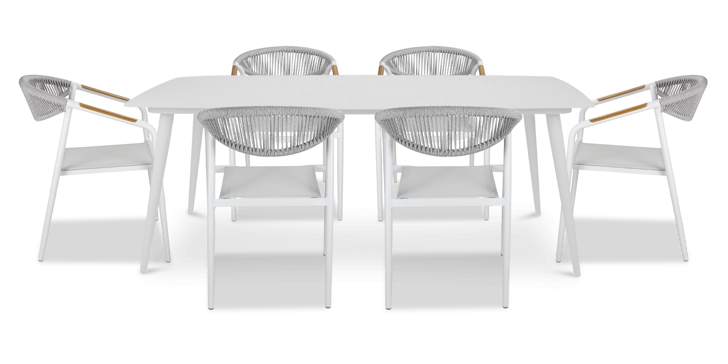 Amalfi Rectangle 7 Piece Outdoor Setting in Arctic White with Rope Chairs