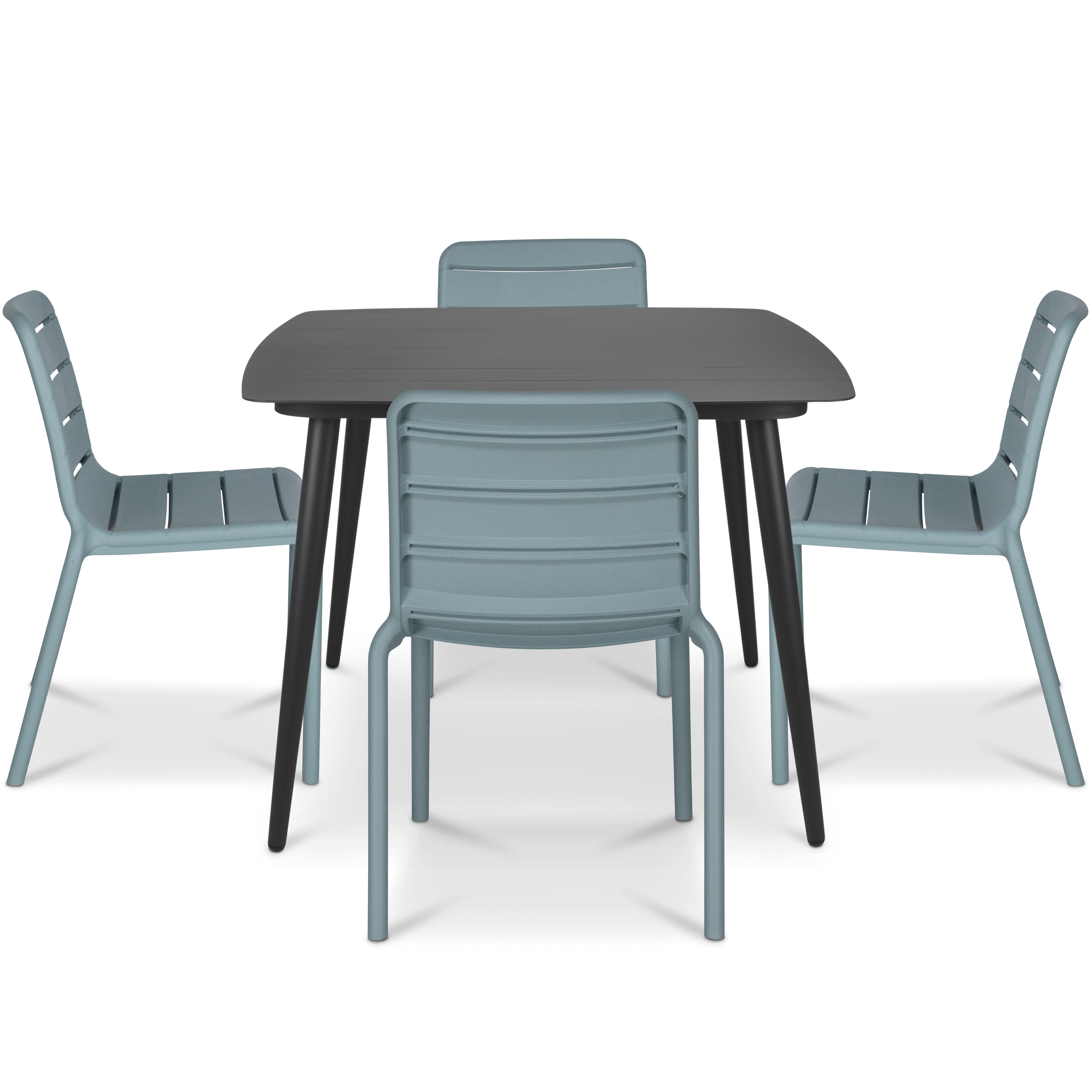 Amalfi Square 5 Piece Outdoor Setting in Gunmetal with Aura UV Plastic Outdoor Chairs (PP)