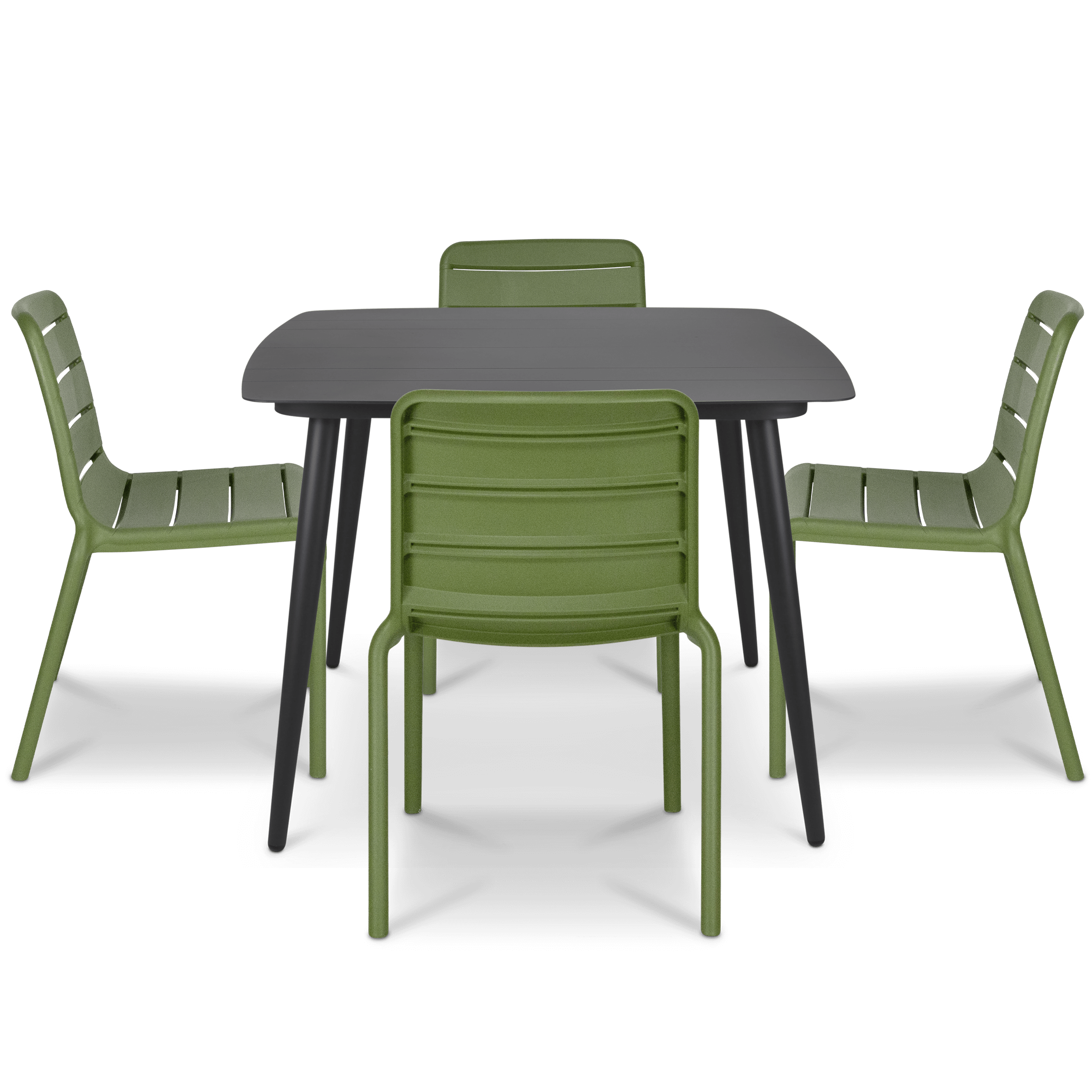 Amalfi Square 5 Piece Outdoor Setting in Gunmetal with Aura UV Plastic Outdoor Chairs (PP)