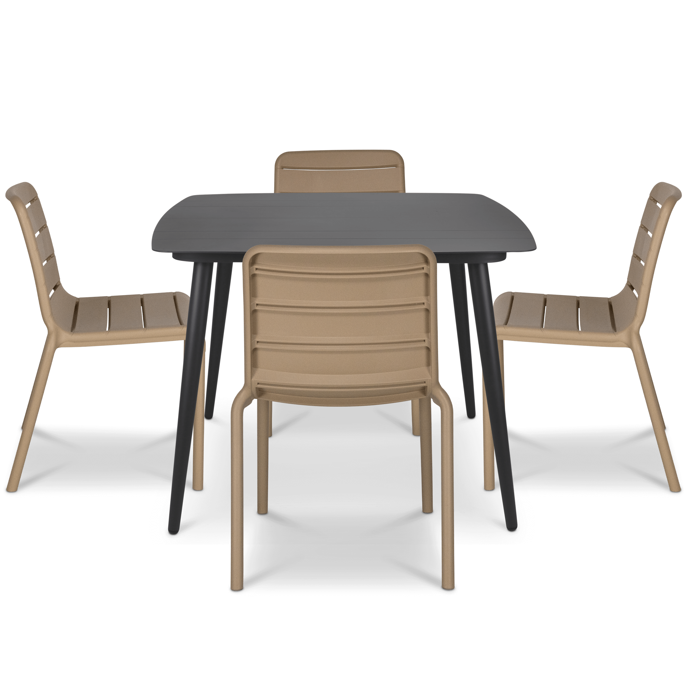 Amalfi Square 5 Piece Outdoor Setting in Gunmetal with Aura UV Plastic Outdoor Chairs (PP)