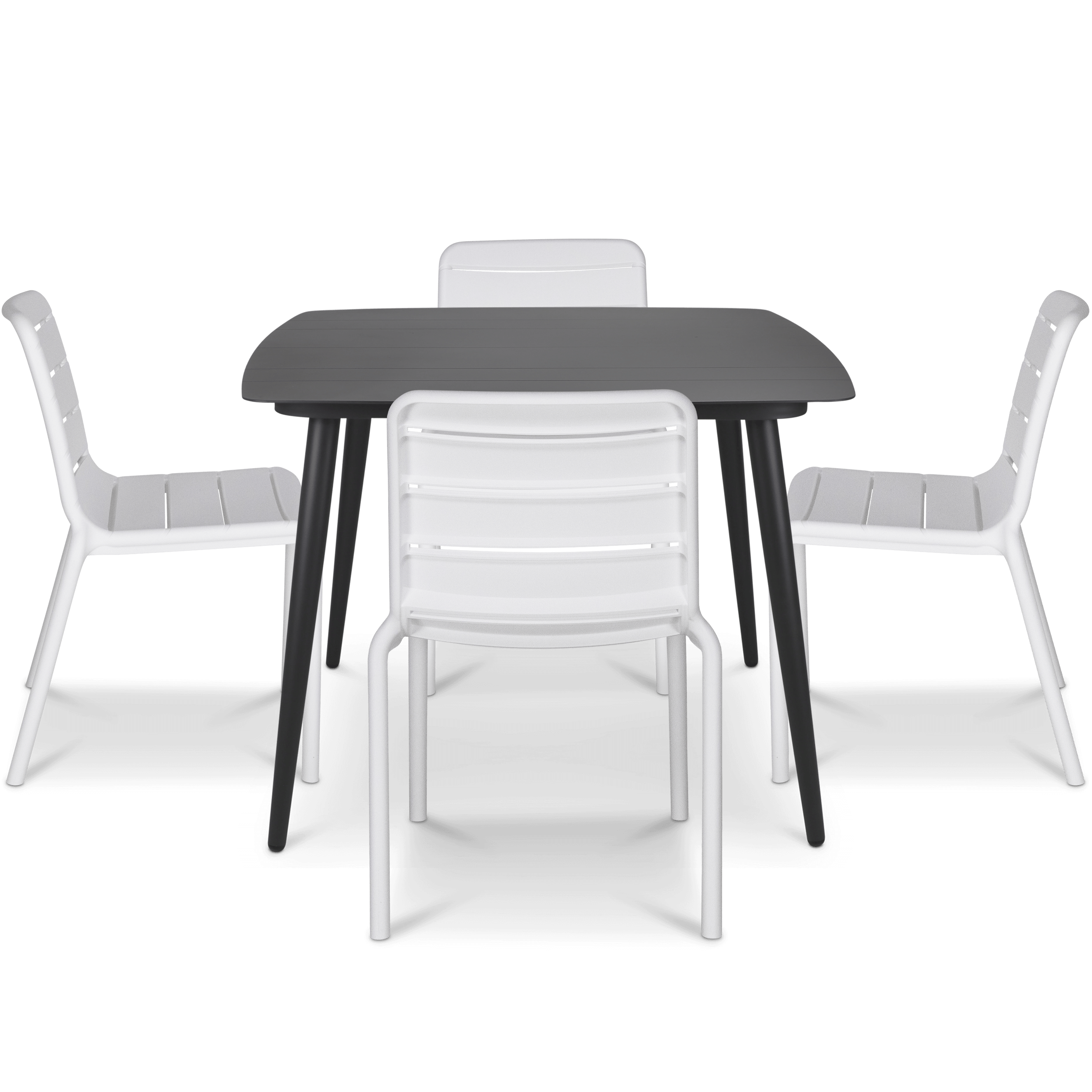 Amalfi Square 5 Piece Outdoor Setting in Gunmetal with Aura UV Plastic Outdoor Chairs (PP)