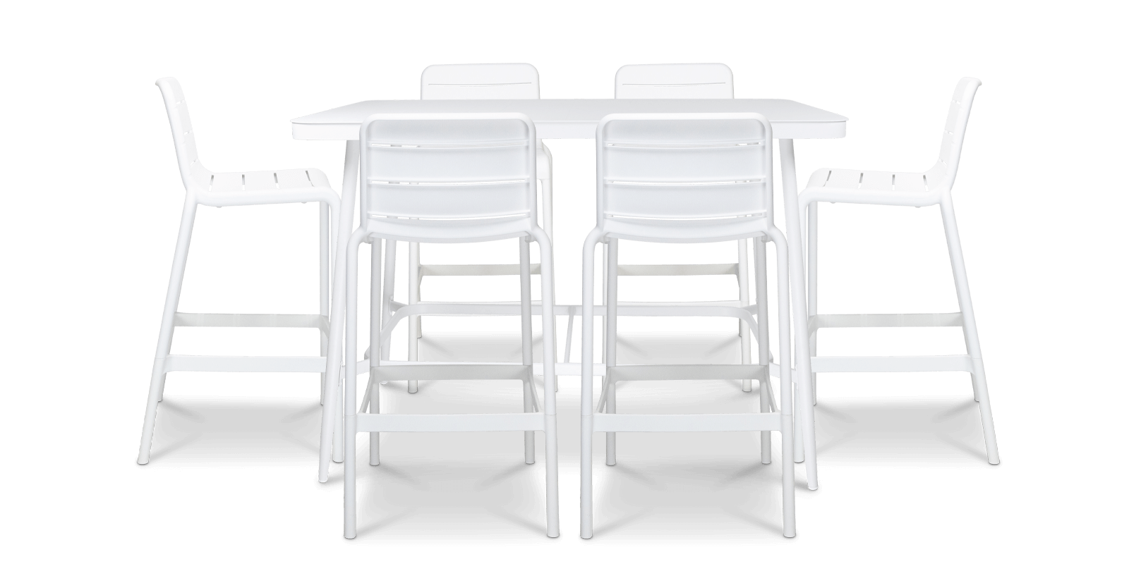 Amalfi 7pc Bar Suite in Arctic White with UV Plastic Outdoor Bar Stools