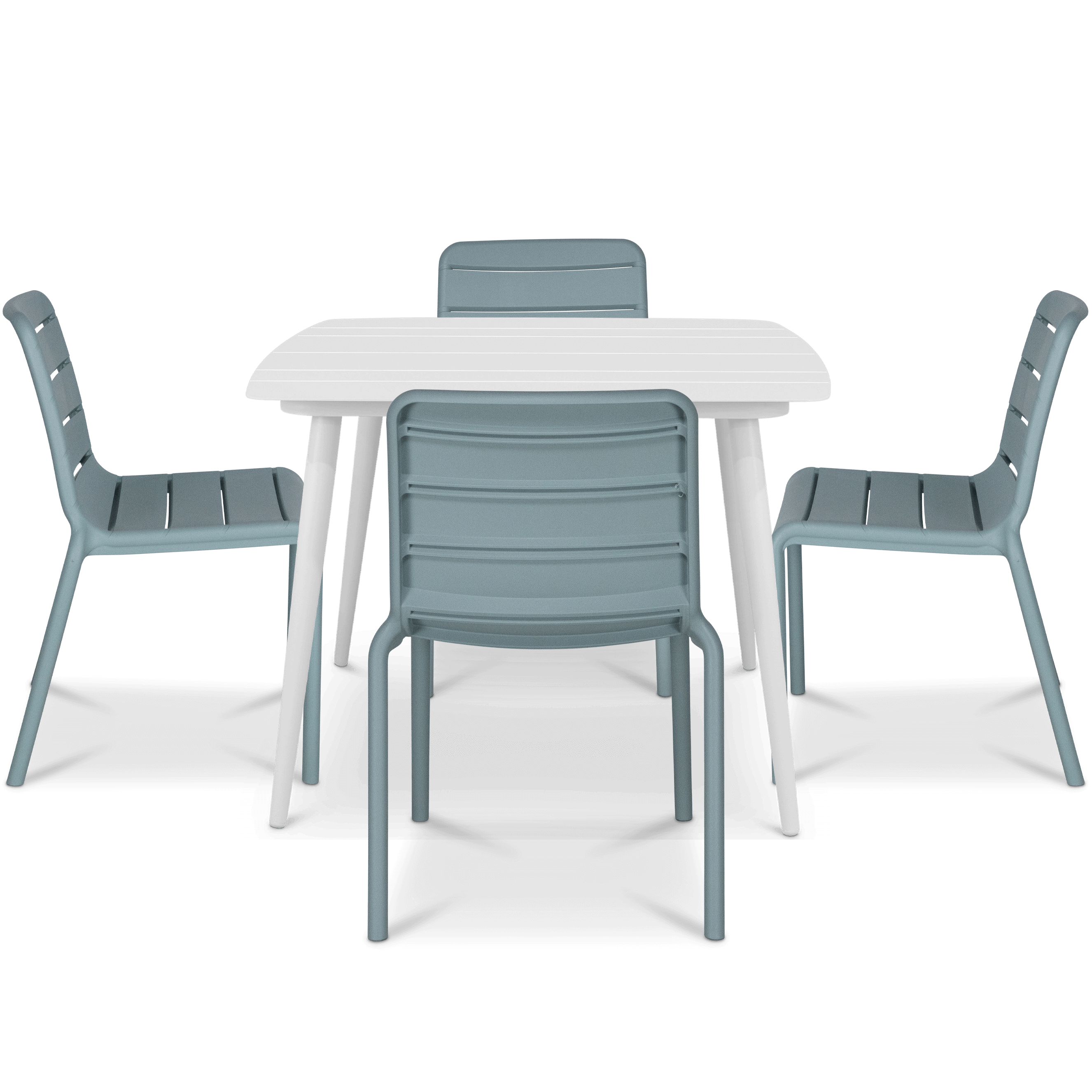 Amalfi Square 5 Piece Outdoor Setting in Arctic White with Aura UV Plastic Outdoor Chairs (PP)
