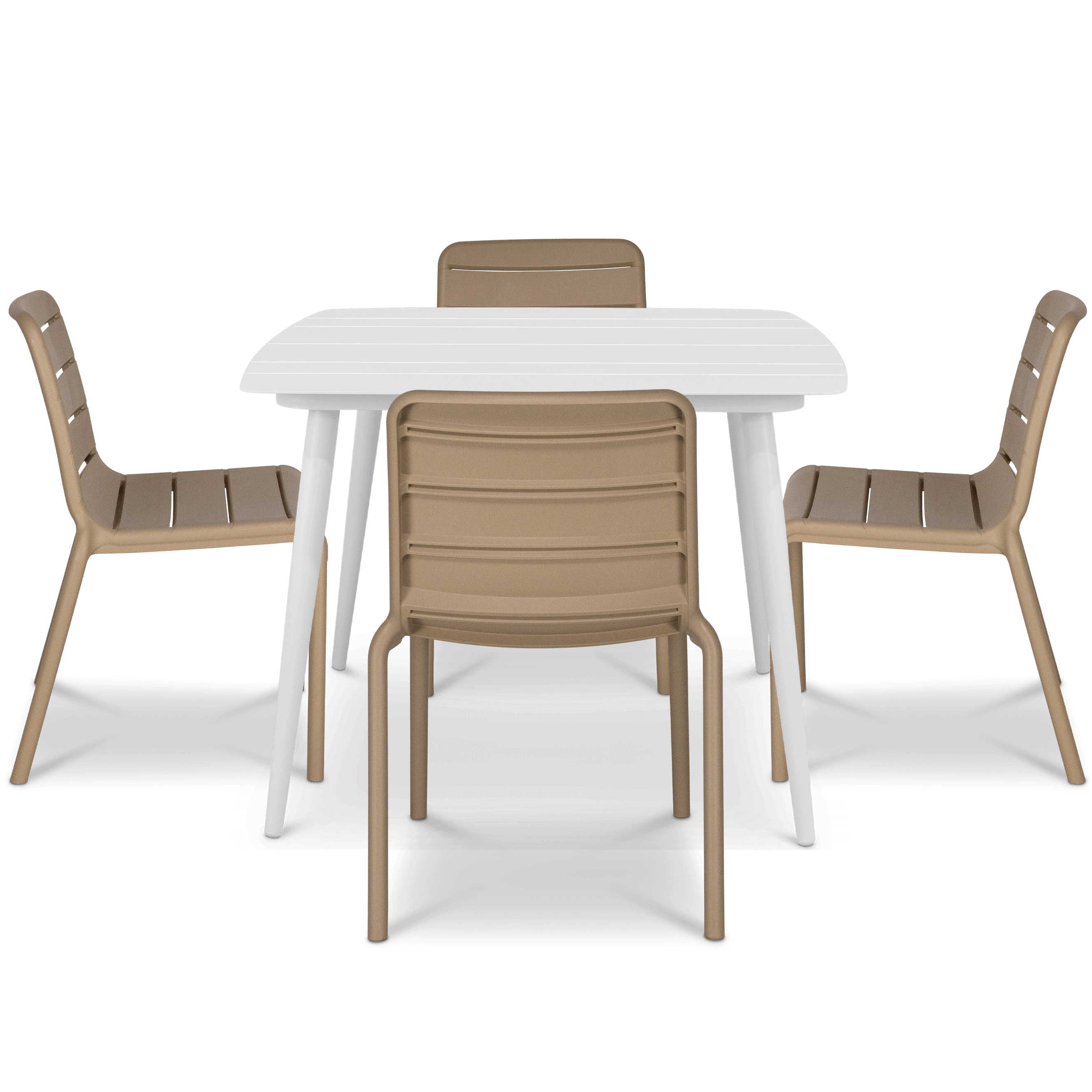 Amalfi Square 5 Piece Outdoor Setting in Arctic White with Aura UV Plastic Outdoor Chairs (PP)