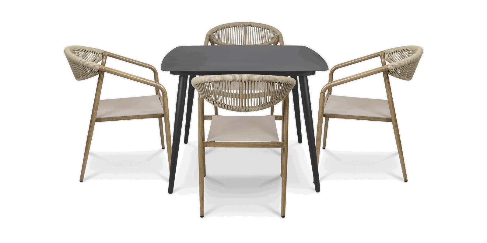Amalfi Square 5 Piece Outdoor Setting in Gunmetal with Rope Chairs - The Furniture Shack