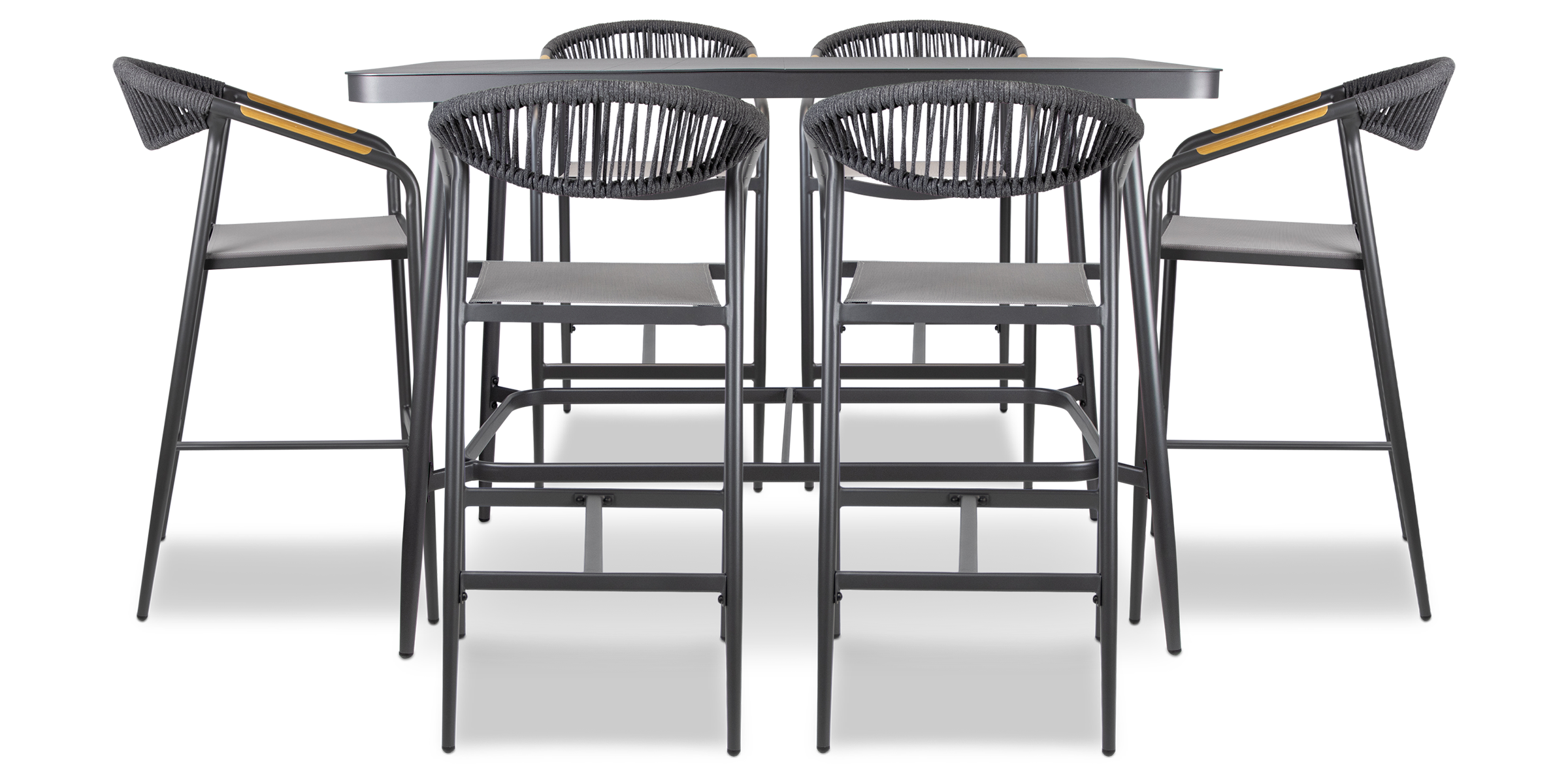 Amalfi Rectangle 7pc Bar Suite in Gunmetal Aluminium