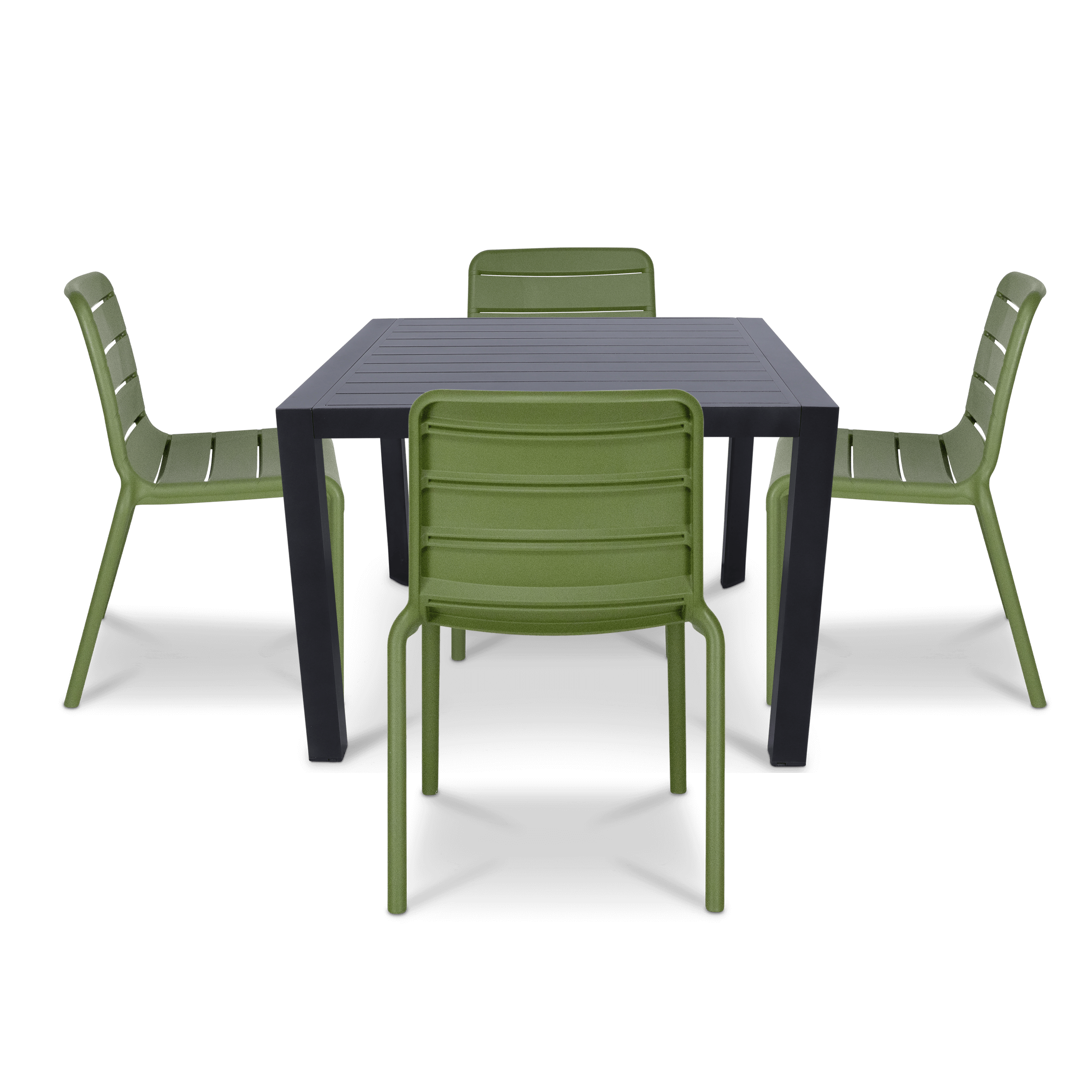 Bahamas Square 5 Piece Outdoor Setting in Gunmetal with Aura UV Plastic Outdoor Chairs (PP)
