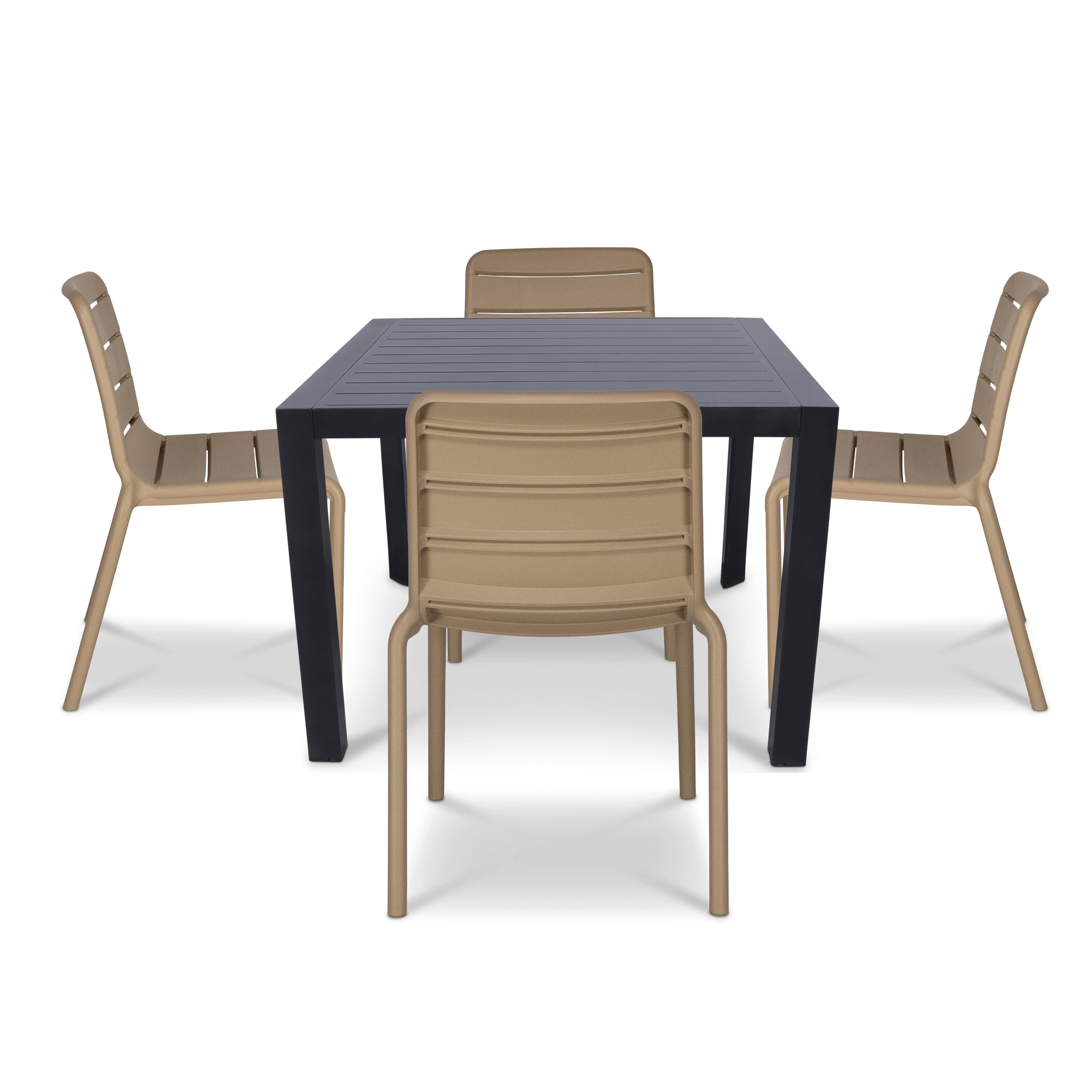 Bahamas Square 5 Piece Outdoor Setting in Gunmetal with Aura UV Plastic Outdoor Chairs (PP)