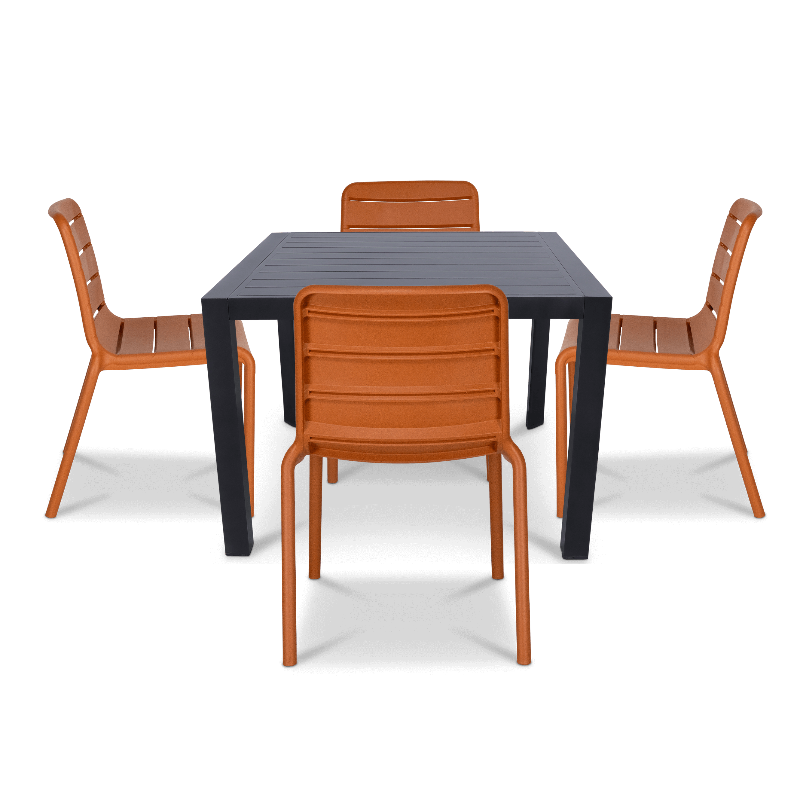 Bahamas Square 5 Piece Outdoor Setting in Gunmetal with Aura UV Plastic Outdoor Chairs (PP)