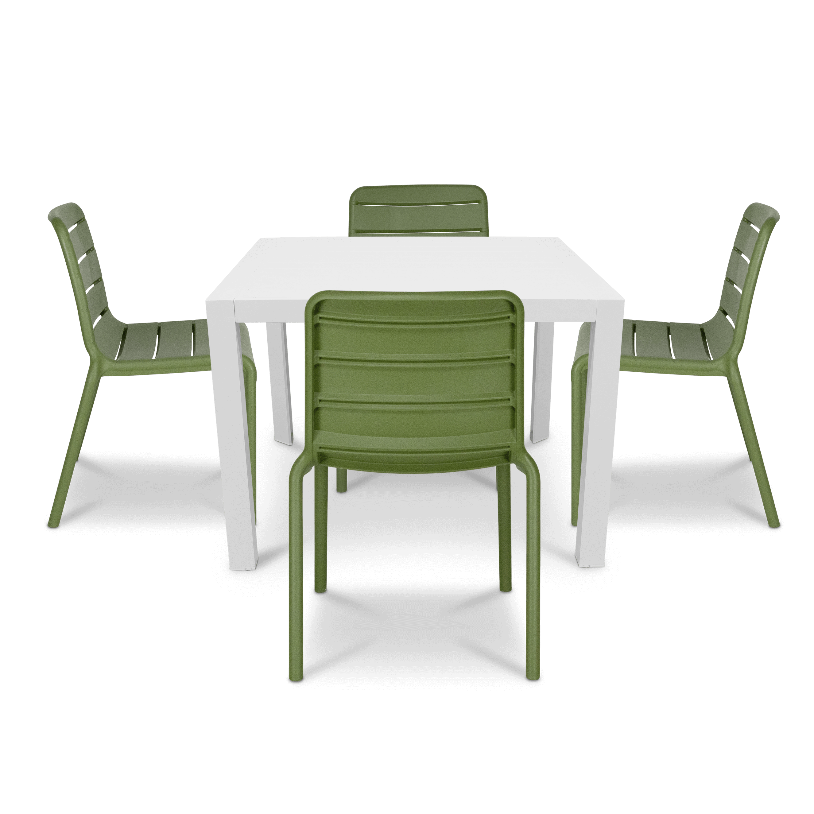 Bahamas Square Cafe 5 Piece Outdoor Setting in Arctic White with Aura UV Plastic Outdoor Chairs (PP)