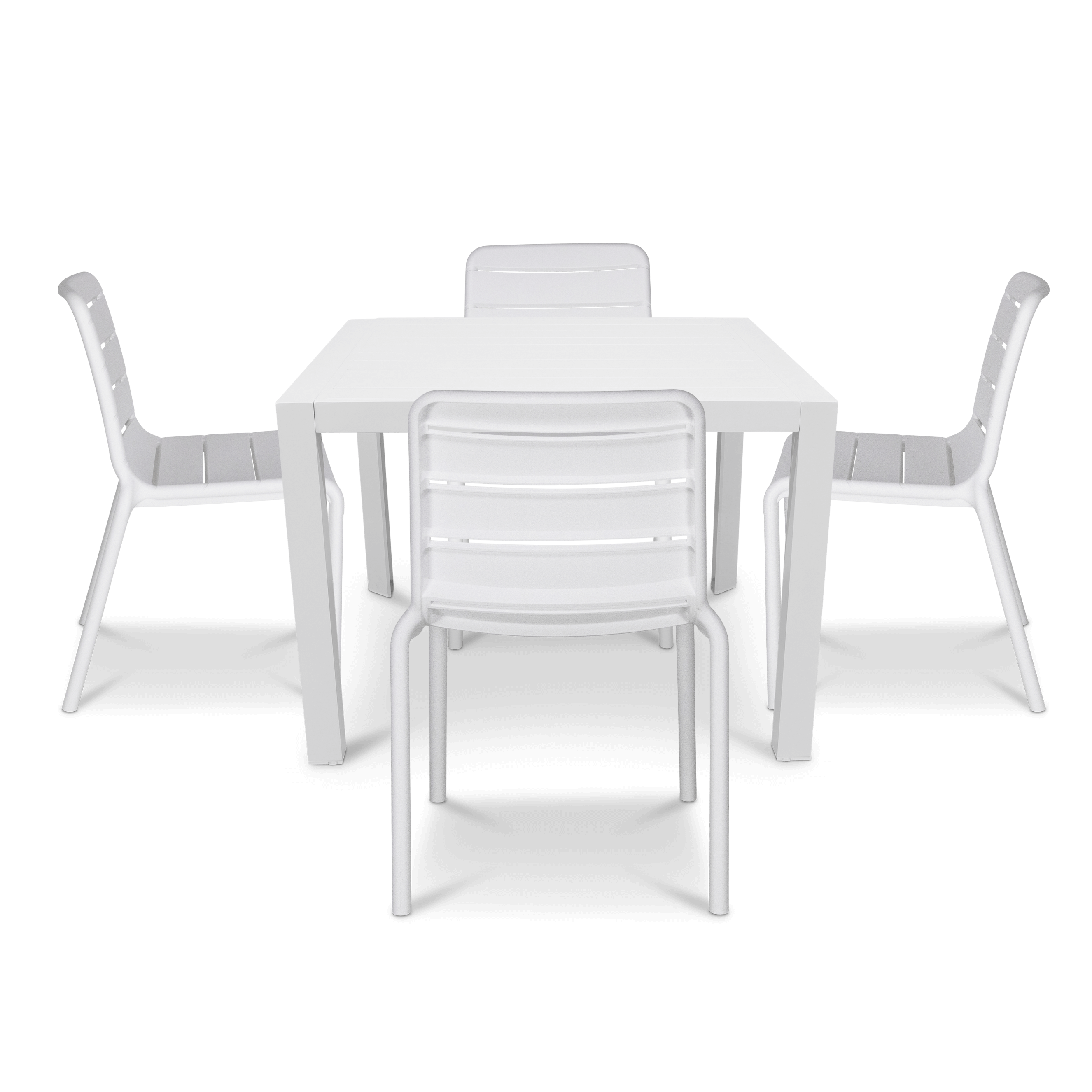 Bahamas Square Cafe 5 Piece Outdoor Setting in Arctic White with Aura UV Plastic Outdoor Chairs (PP)