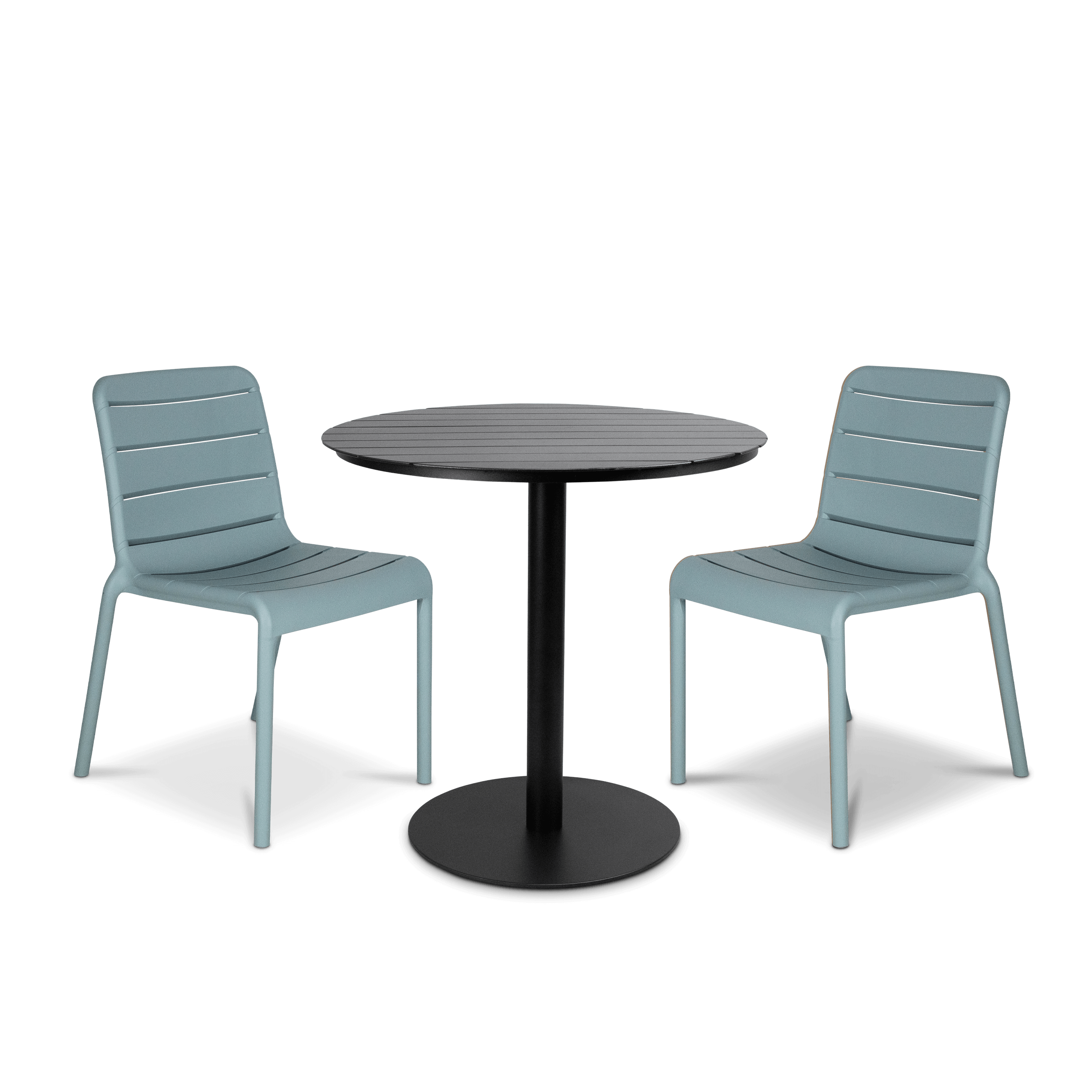 Cafe Collection Round 3pc Dining Suite in Gunmetal with Aura UV Plastic Chairs (PP)