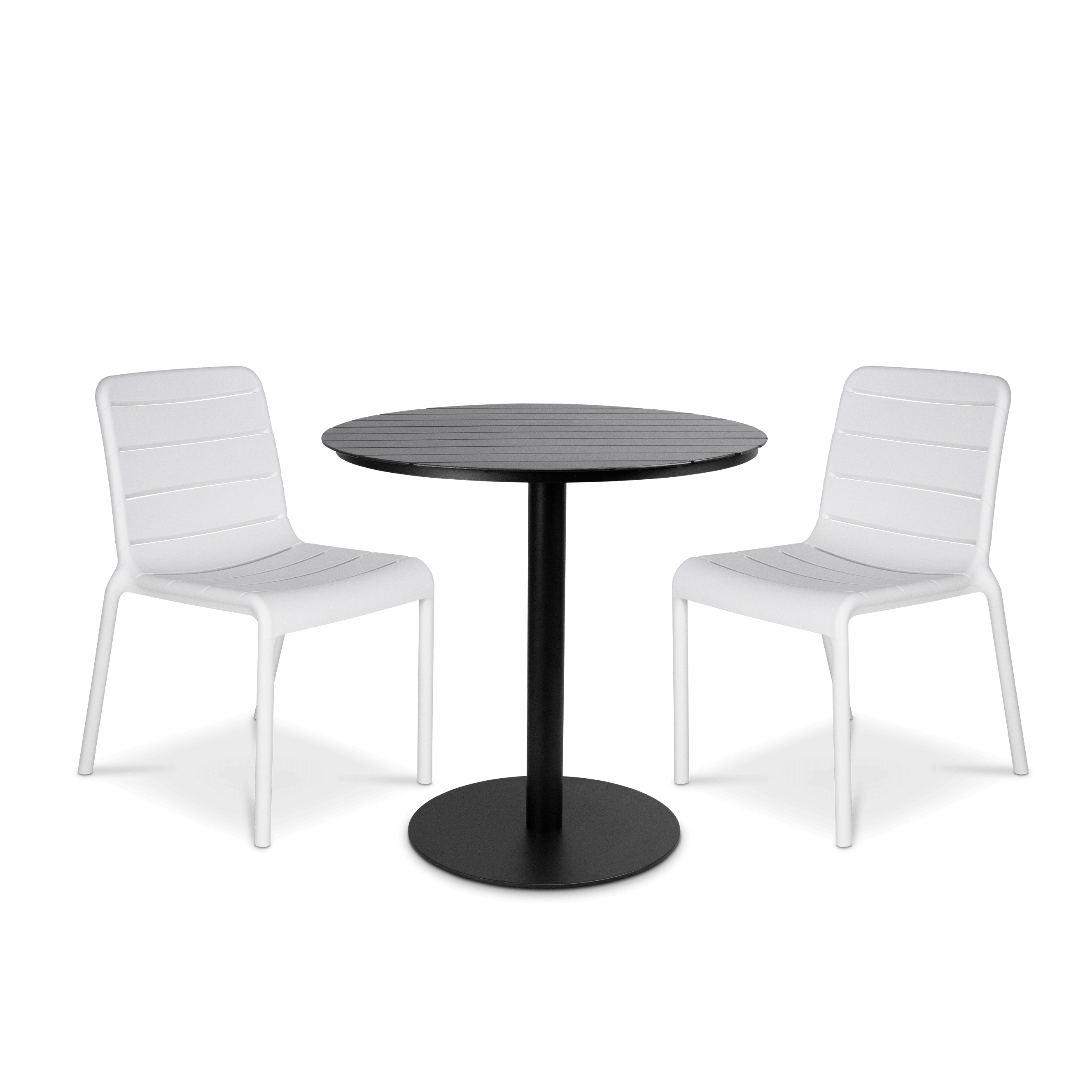 Cafe Collection Round 3pc Dining Suite in Gunmetal with Aura UV Plastic Chairs (PP)