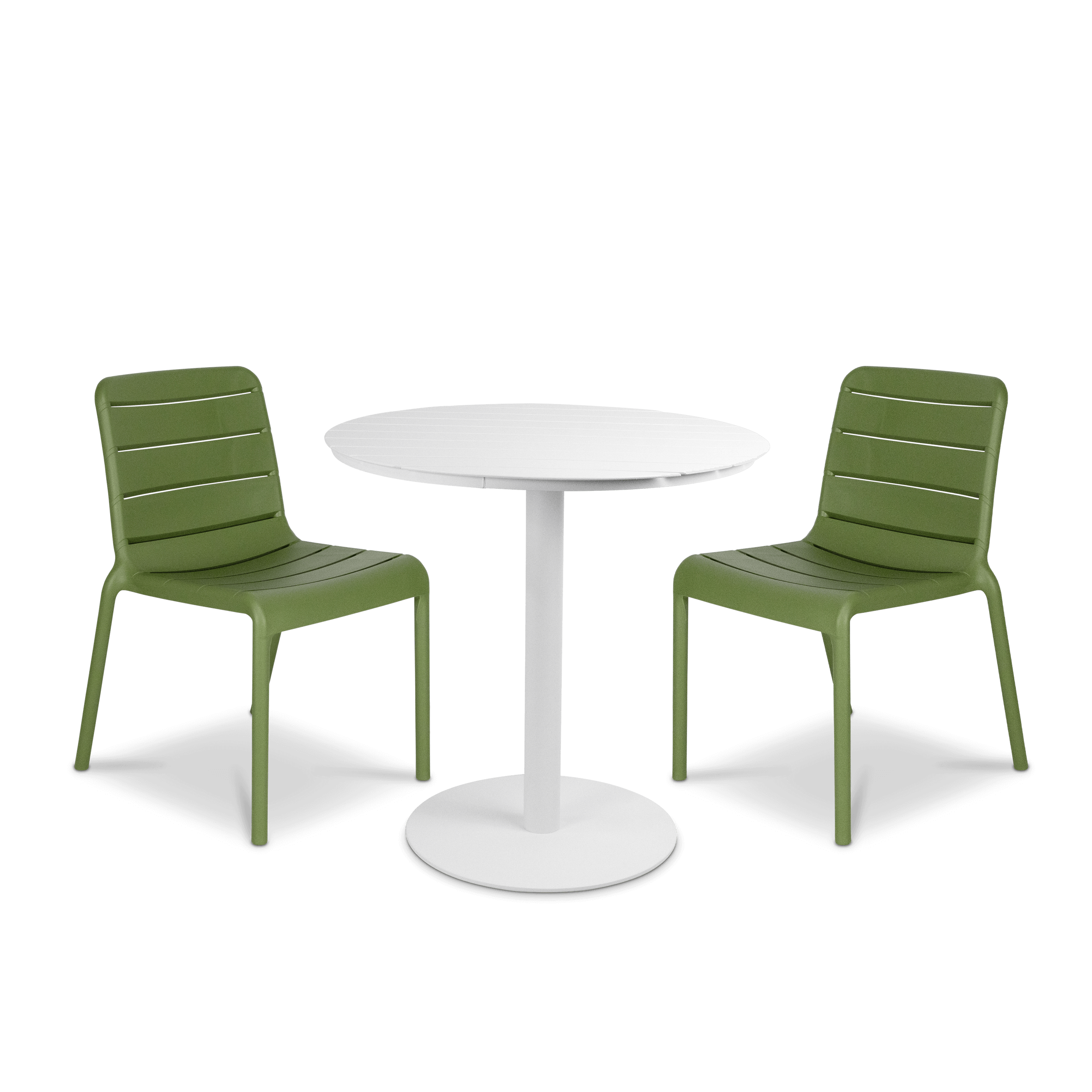 Cafe Collection Round 3pc Dining Suite in Arctic White with Aura UV Plastic Chairs (PP)
