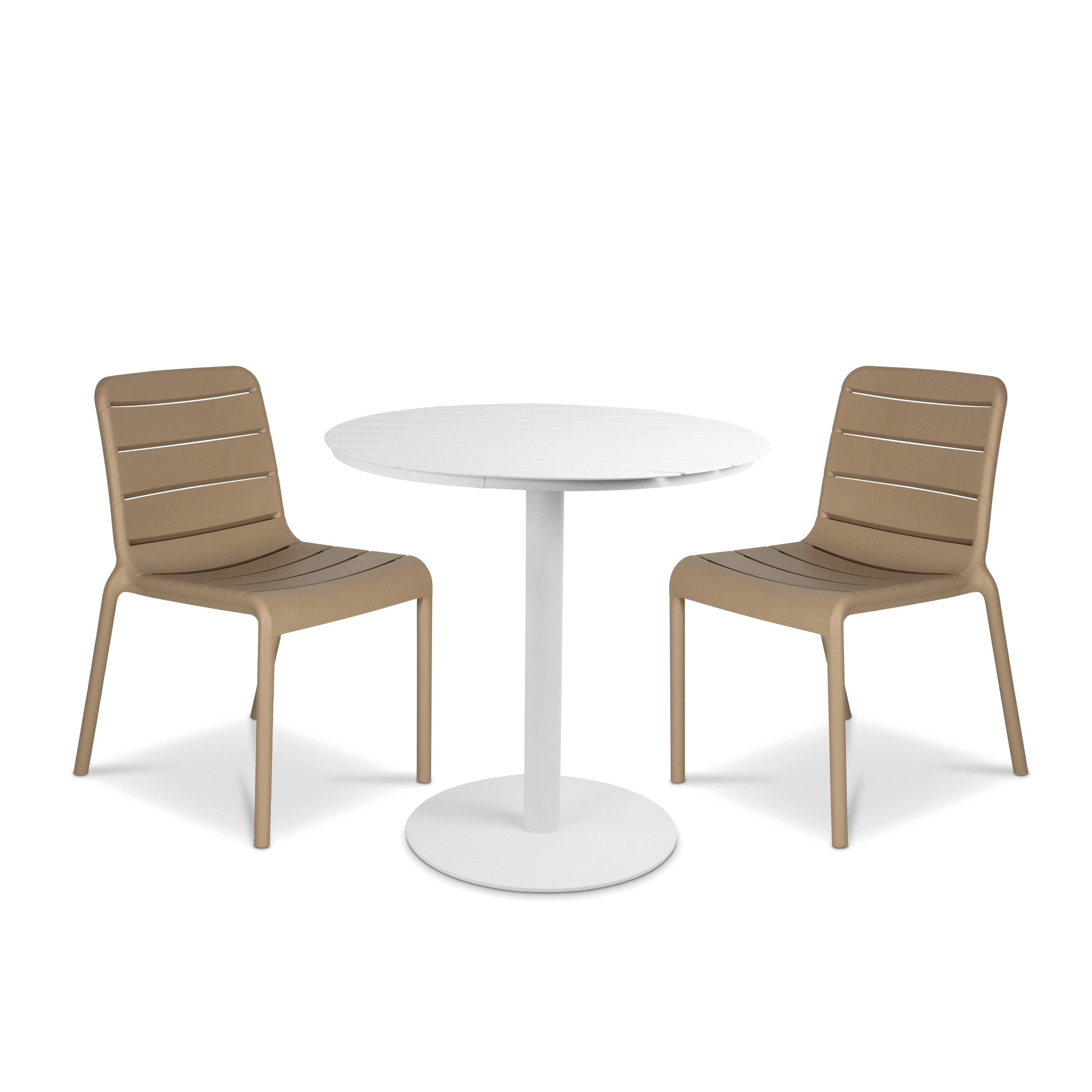 Cafe Collection Round 3pc Dining Suite in Arctic White with Aura UV Plastic Chairs (PP)
