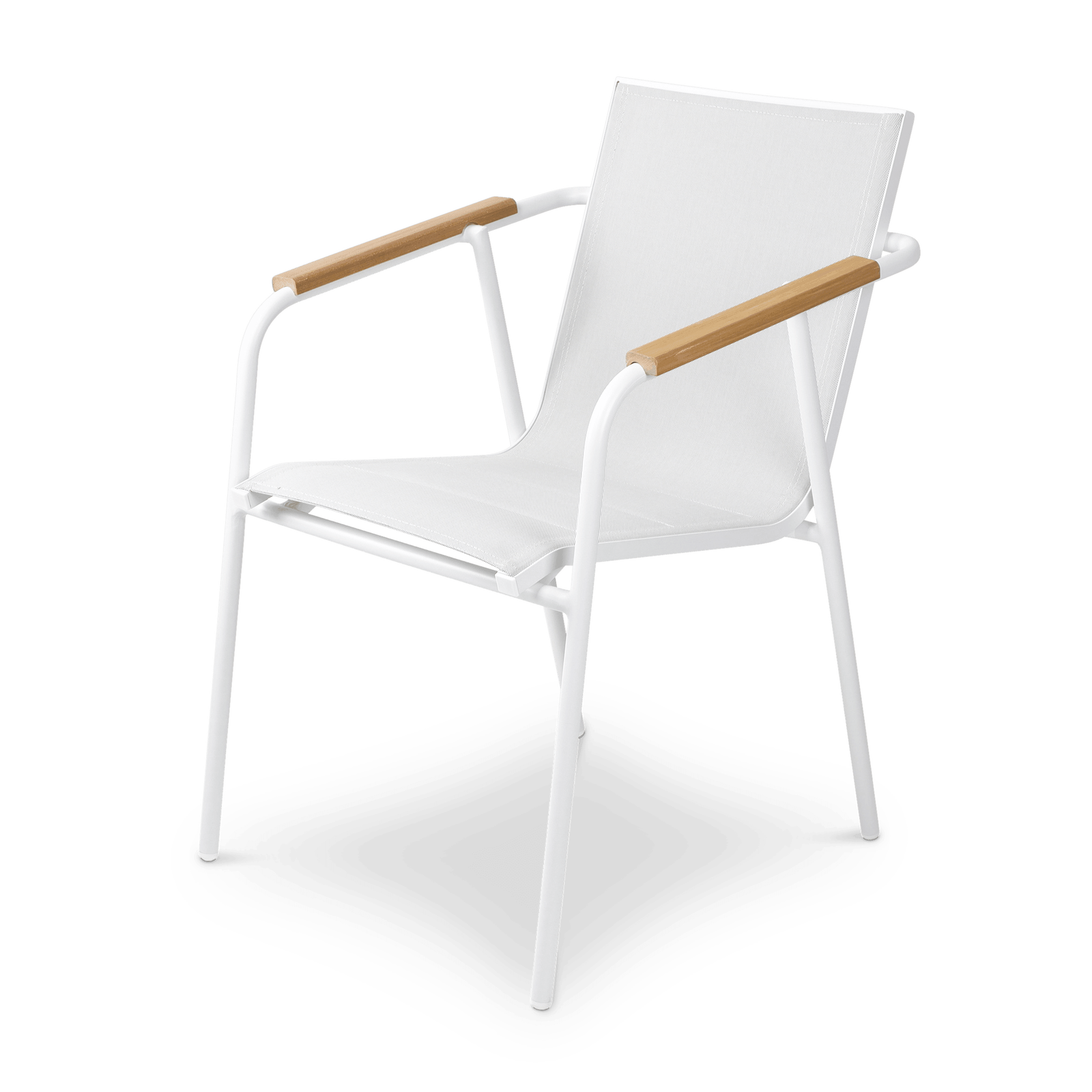 Capri Dining Chair in Arctic White Aluminium Frame with Polywood Teak Accent and Dune Textilene - The Furniture Shack
