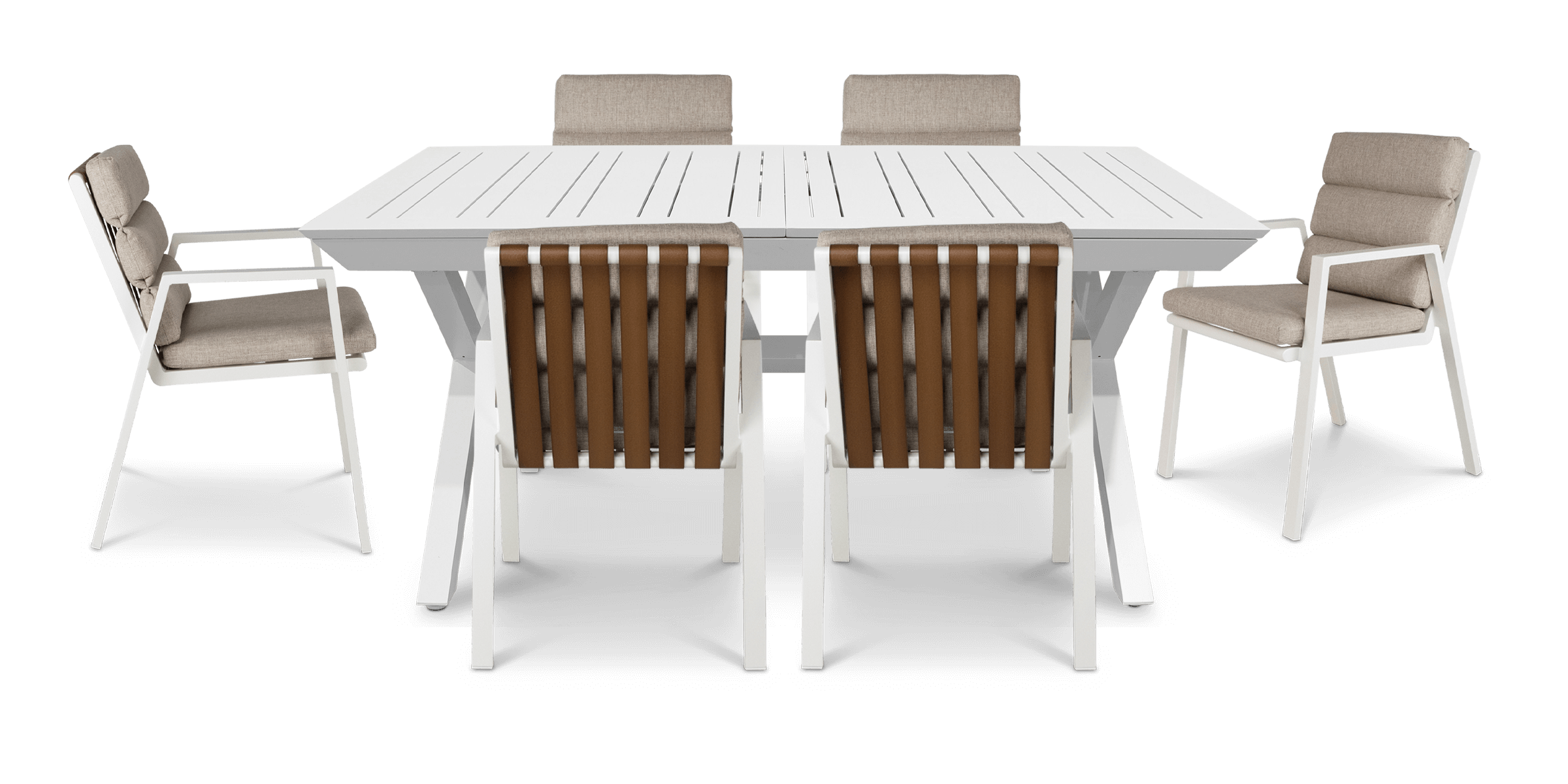 Caribbean Outdoor Extension Table in White with Aluminium Chairs