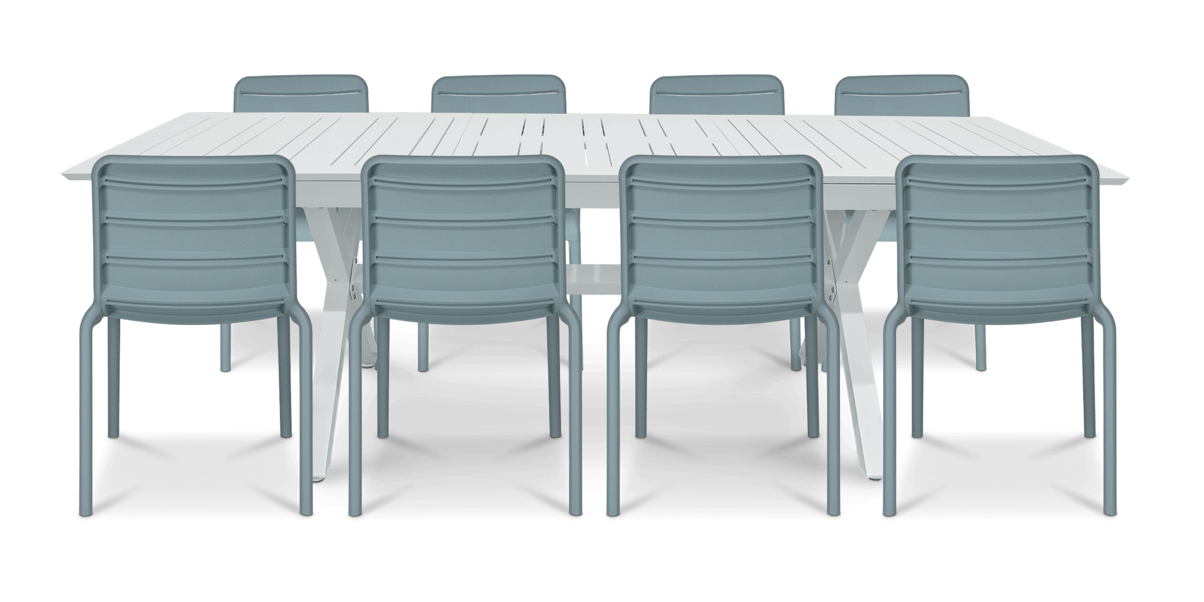 Caribbean Outdoor Extension Table in White with Aura UV Plastic Outdoor Chairs (PP)