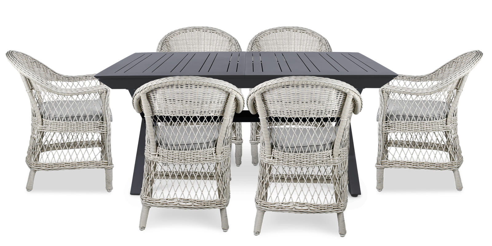Caribbean Outdoor Extension Table in Gunmetal with Wicker Chairs - The Furniture Shack
