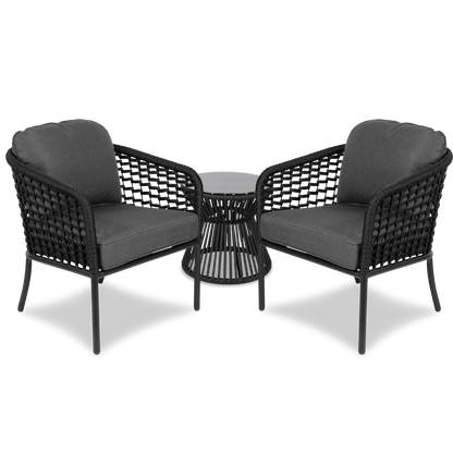 Catania 3pc Occasional Set with Charcoal Olefin Cushions and Black Olefin Woven Rope