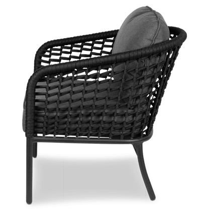 Catania 3pc Occasional Set with Charcoal Olefin Cushions and Black Olefin Woven Rope