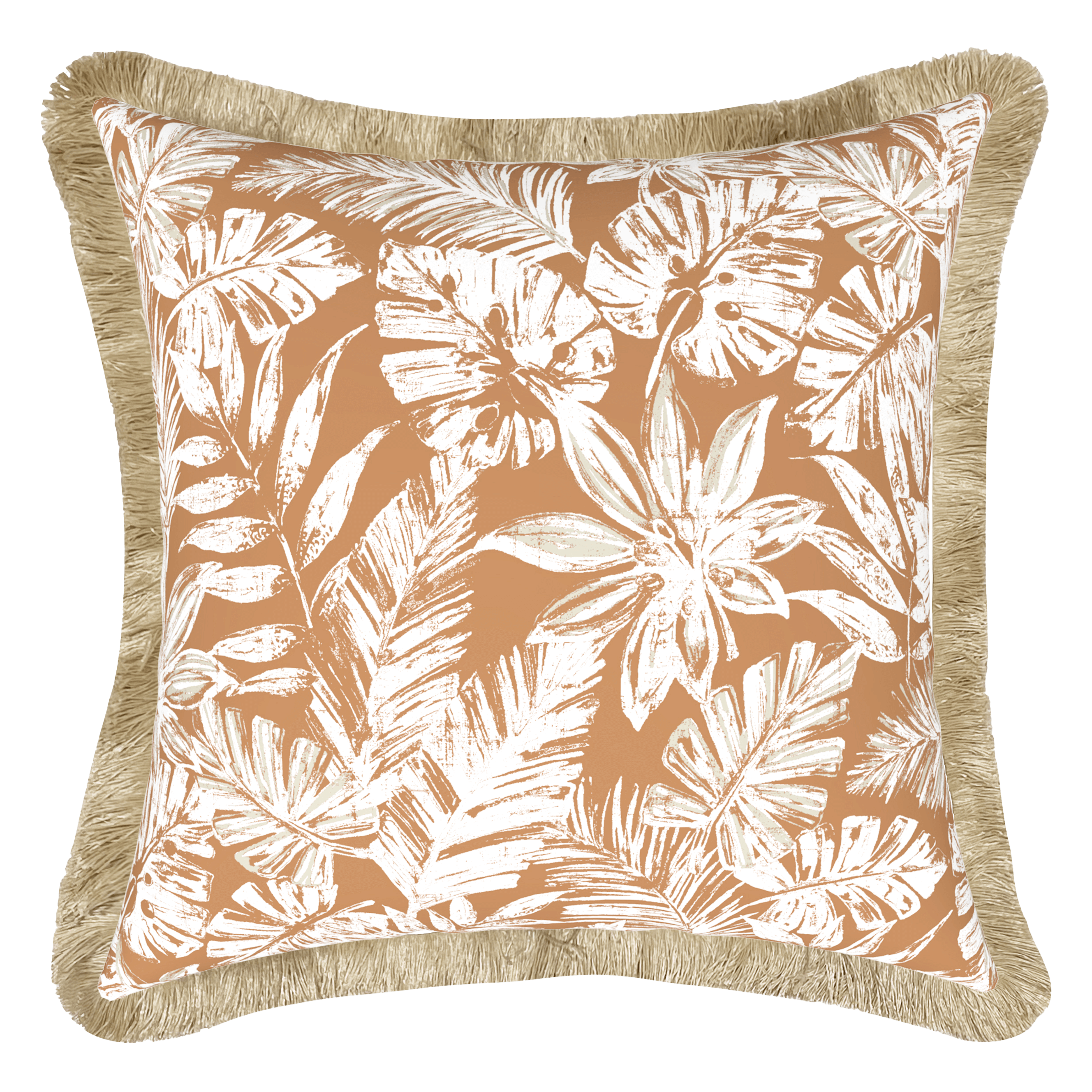 Tahiti Clay Escape - 50x50cm Fringed Outdoor Cushion
