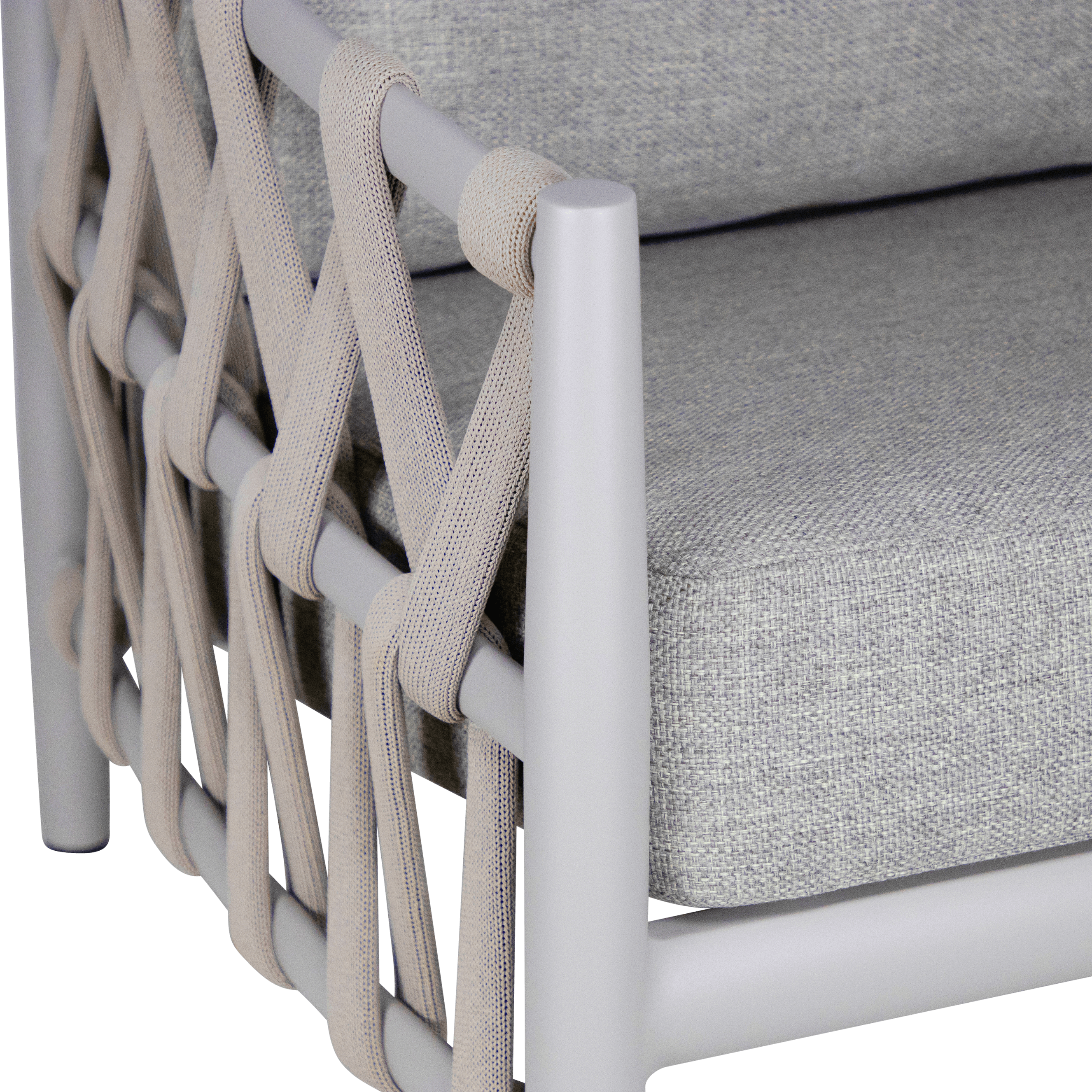 Kirra Armchair in Fawn with Smoke Olefin Cushions and Rope