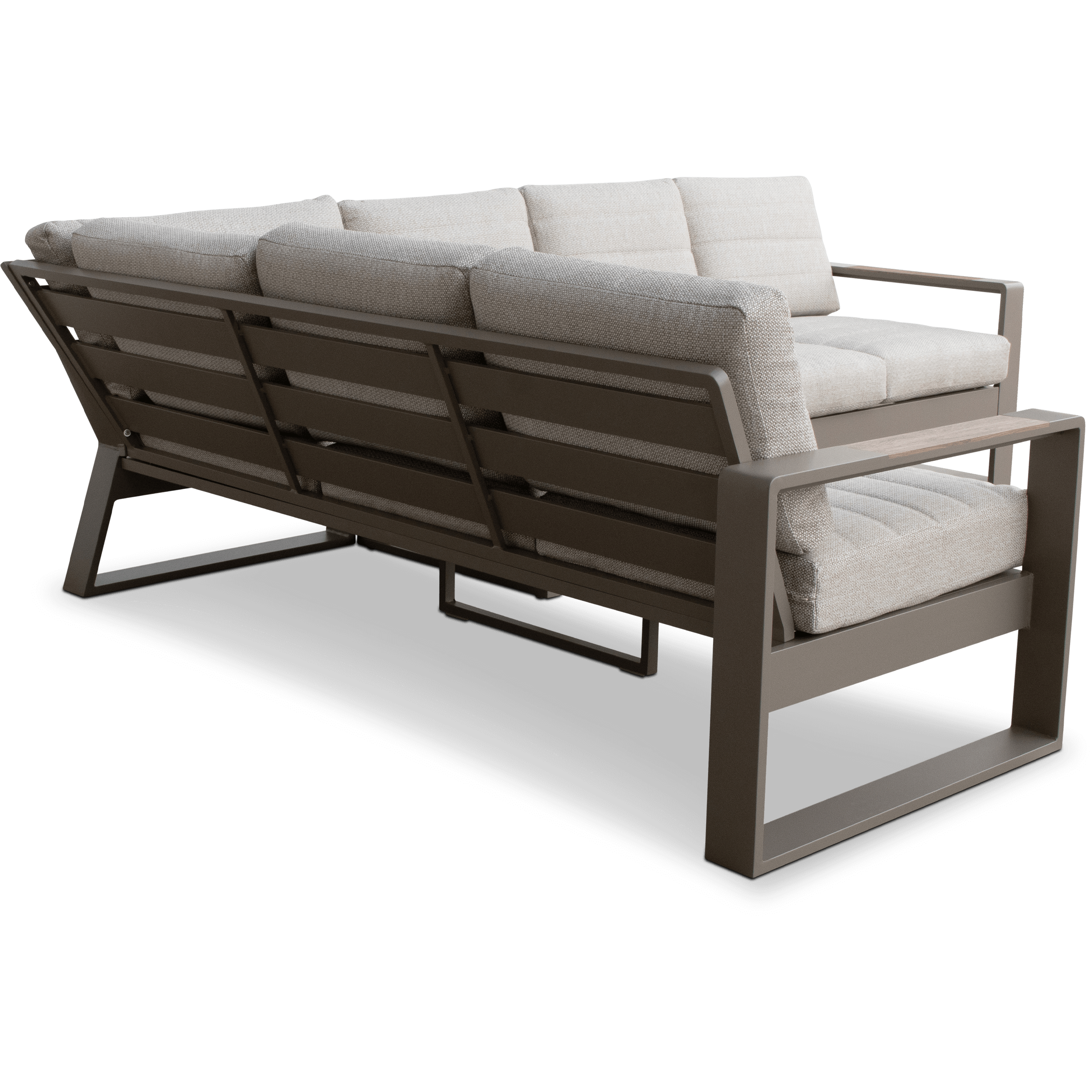 Positano Corner Lounge in Taupe, Polywood Inset with Latte Check Spun Polyester Cushions