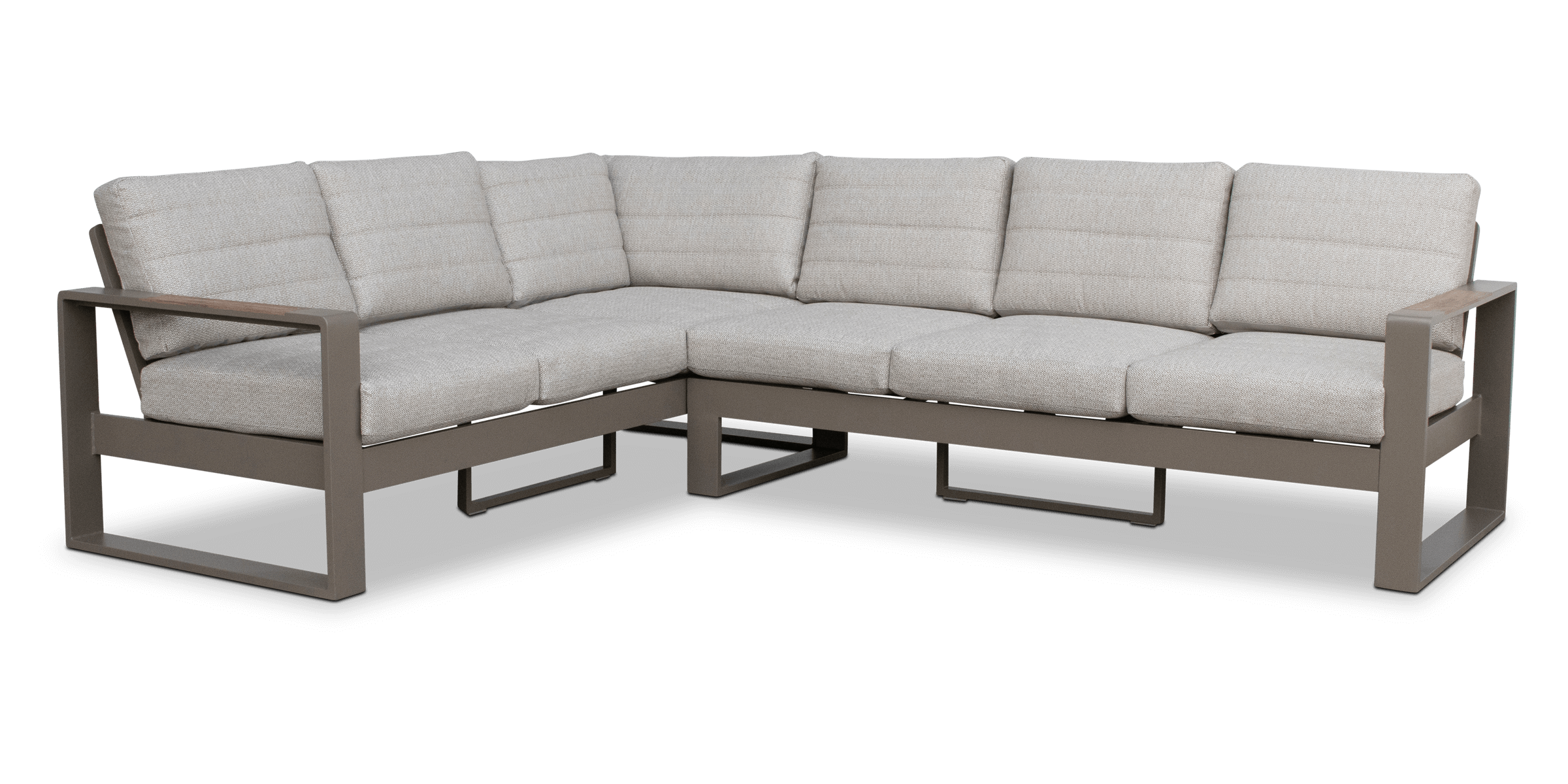 Positano Corner Lounge in Taupe, Polywood Inset with Latte Check Spun Polyester Cushions