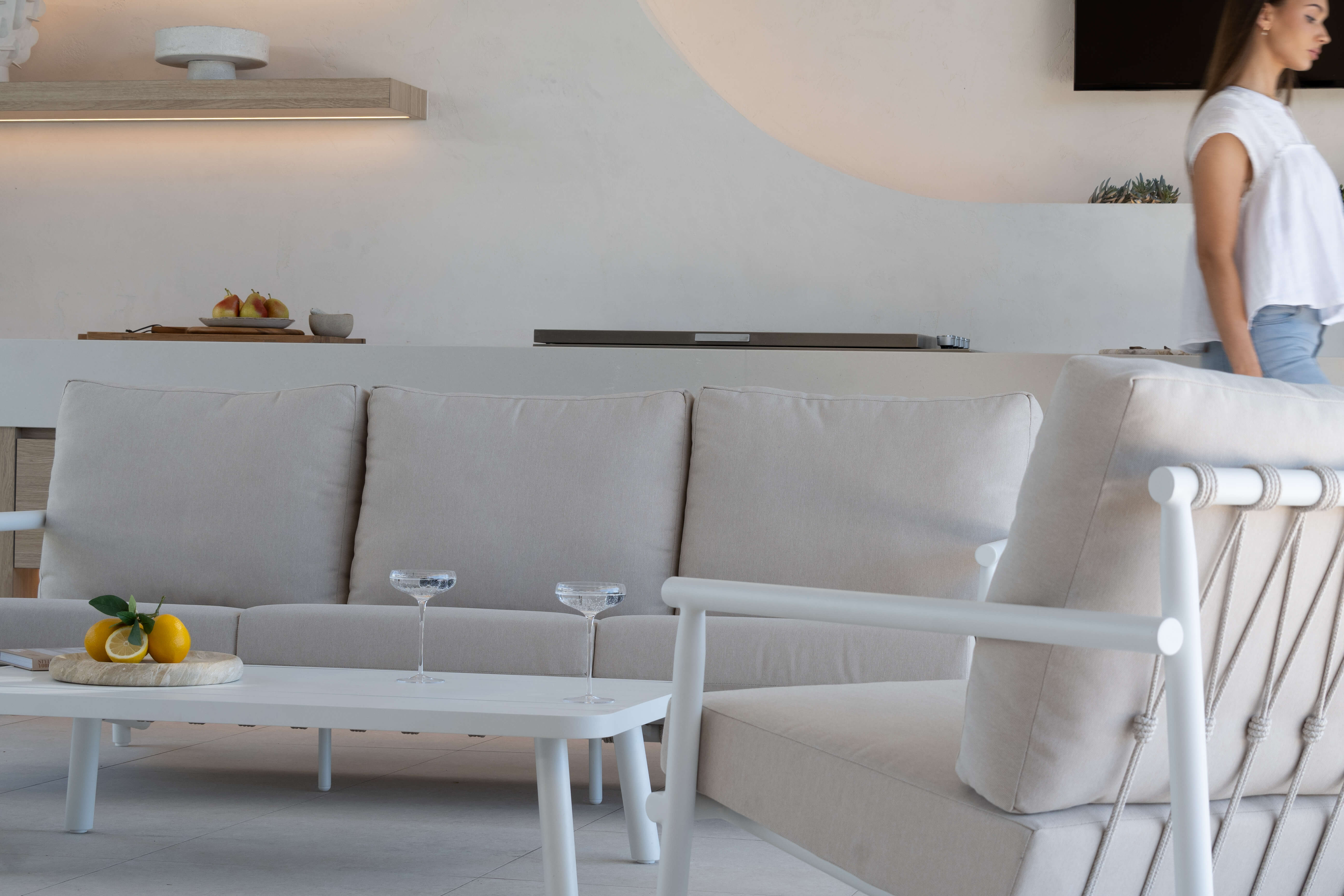 Havana 3 Seater in Arctic White with Dune Rope Inlay and Olefin Cushions