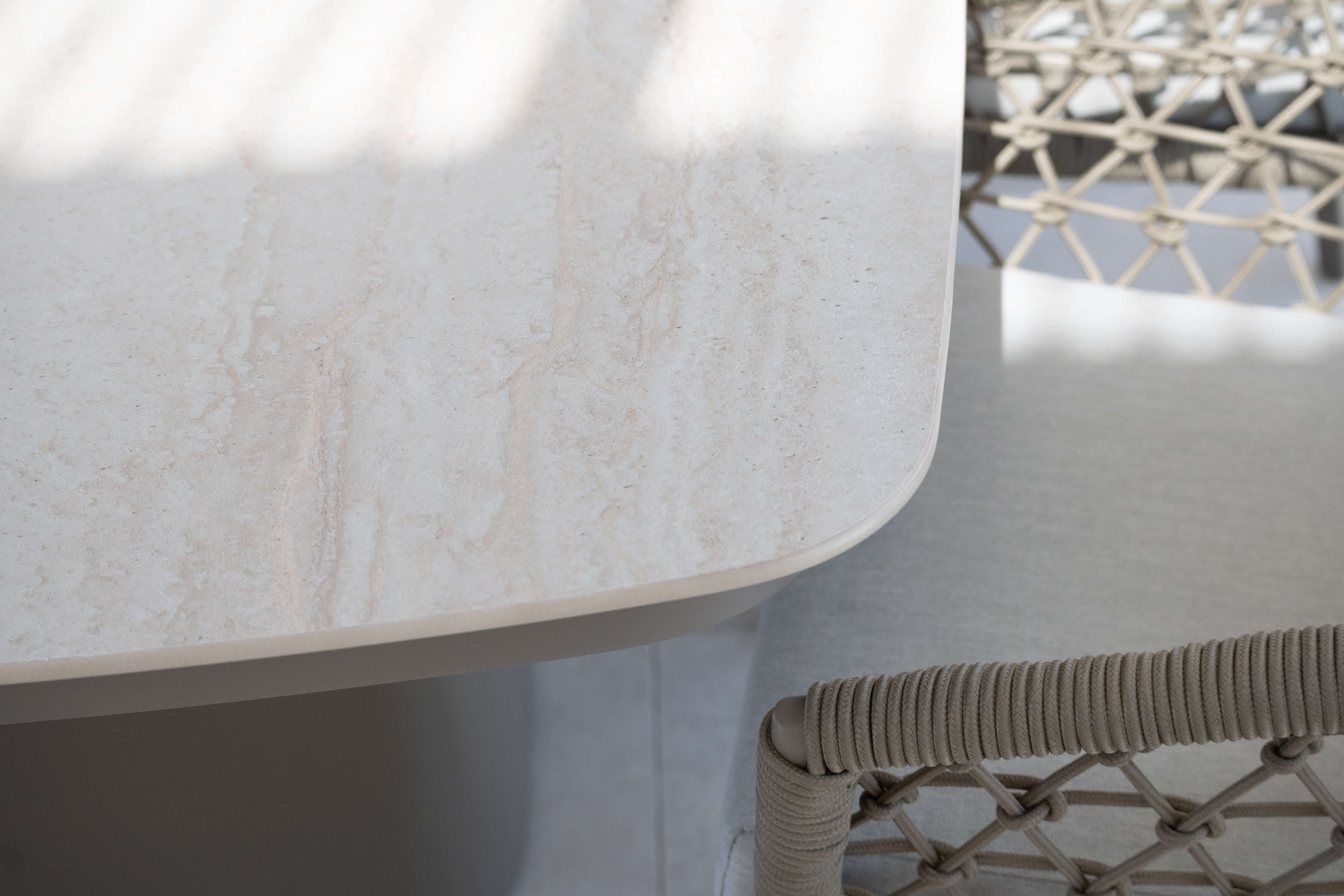 Trieste Dining Table in Taupe Aluminium and Travertine Ceramic Stone