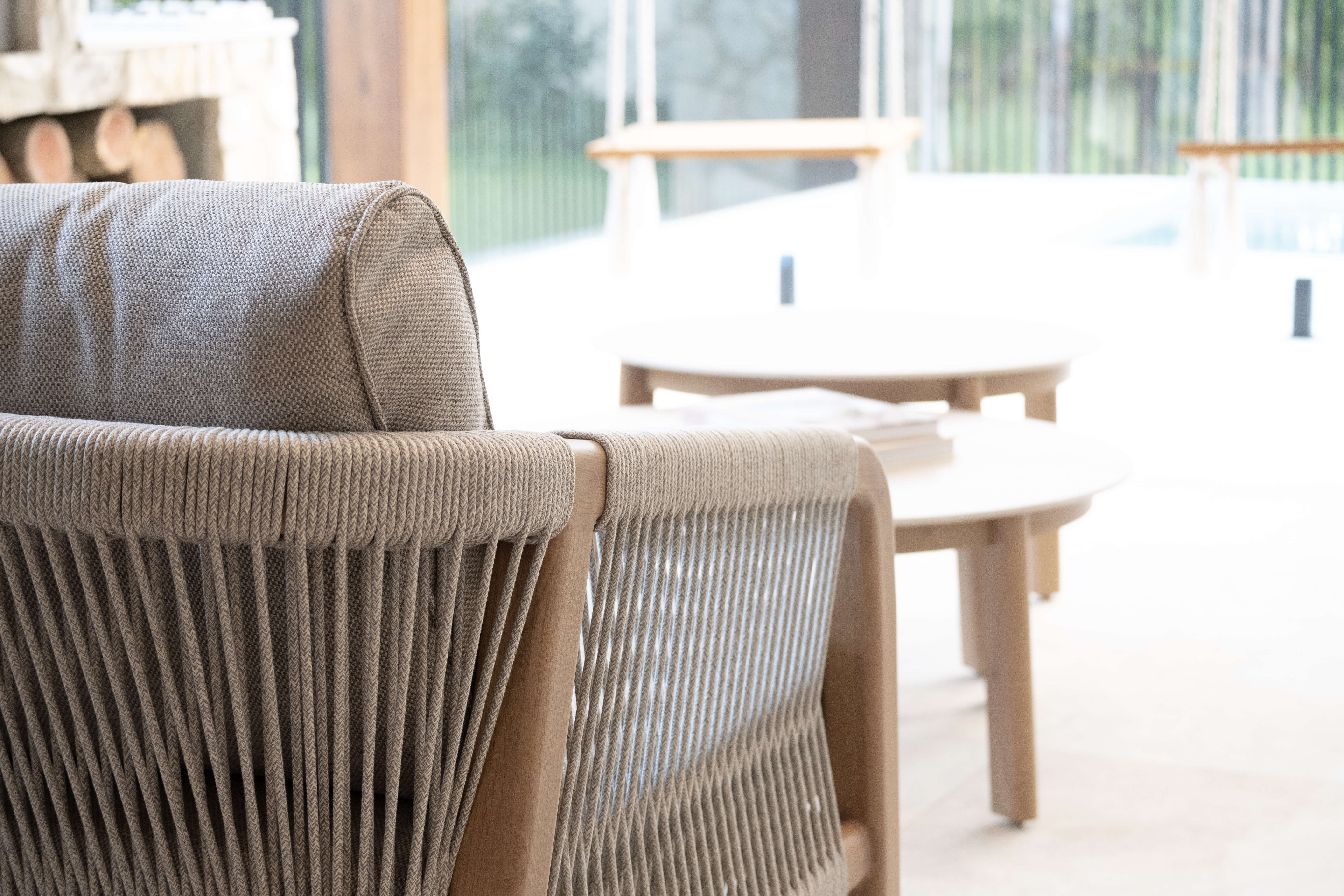 Daintree 3 Seater with Pebble Olefin Rope, Pebble Olefin Cushions and Teak Look Aluminium Frame