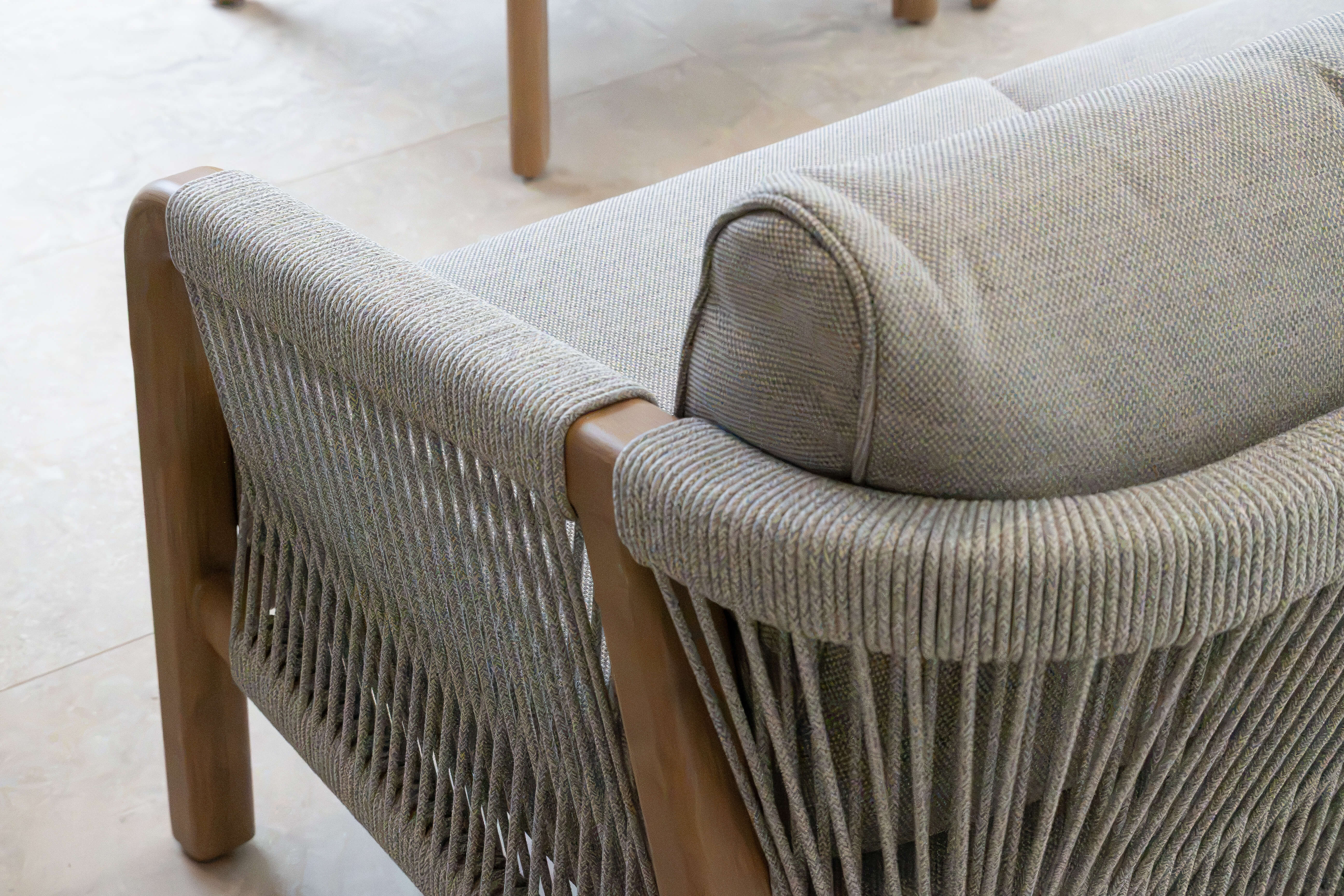 Daintree 3pc Occasional Set with Pebble Olefin Rope, Pebble Olefin Cushions and Teak Look Aluminium Frame