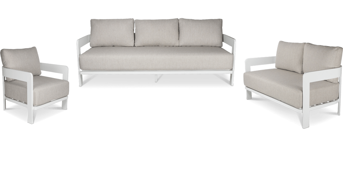 Elements 3 Seater, 2 Seater and Armchair in Arctic White Aluminium Frame