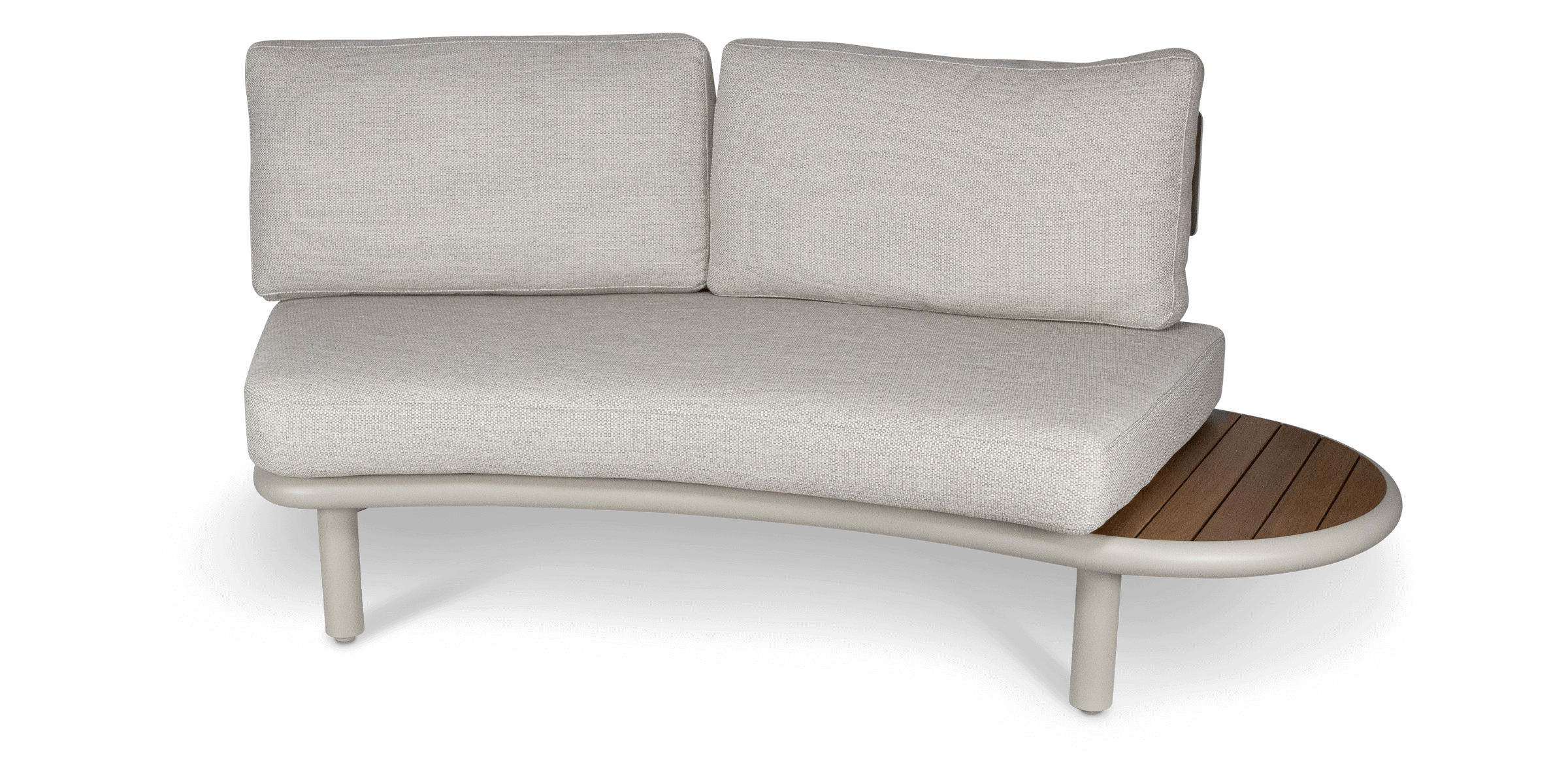 Evoke Curved 4 Seater Lounge (2 Piece) with Coffee and Side Table Set in Fawn