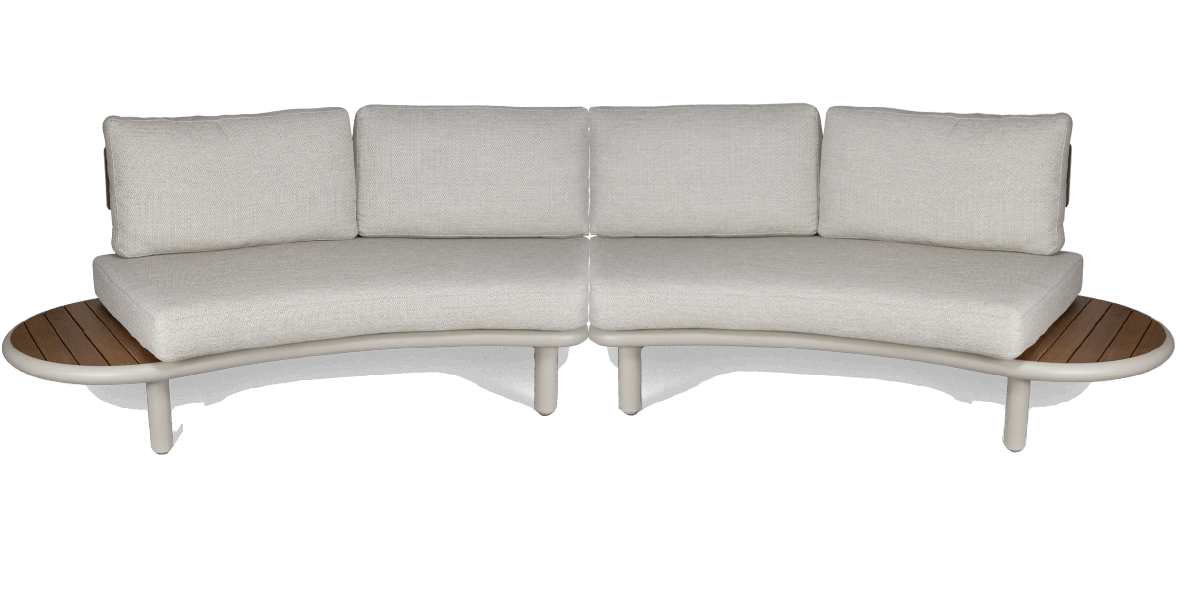 Evoke Curved 4 Seater Lounge (2 Piece) in Fawn and Latte Check Fabric with Teak Accent