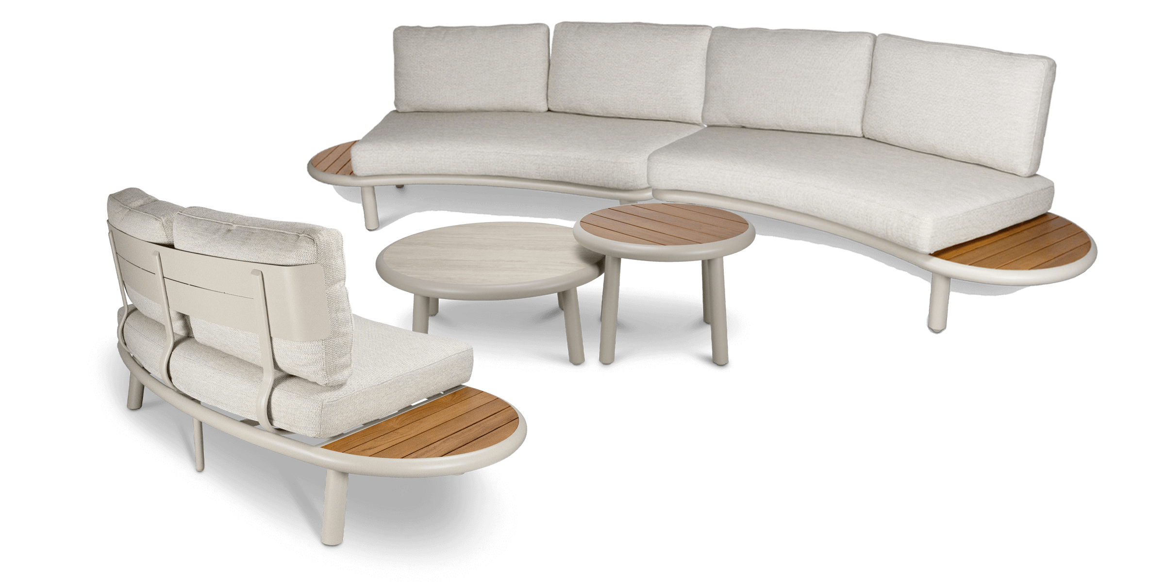 Evoke Curved 4pc Lounge Set in Fawn and Latte Check Cushions