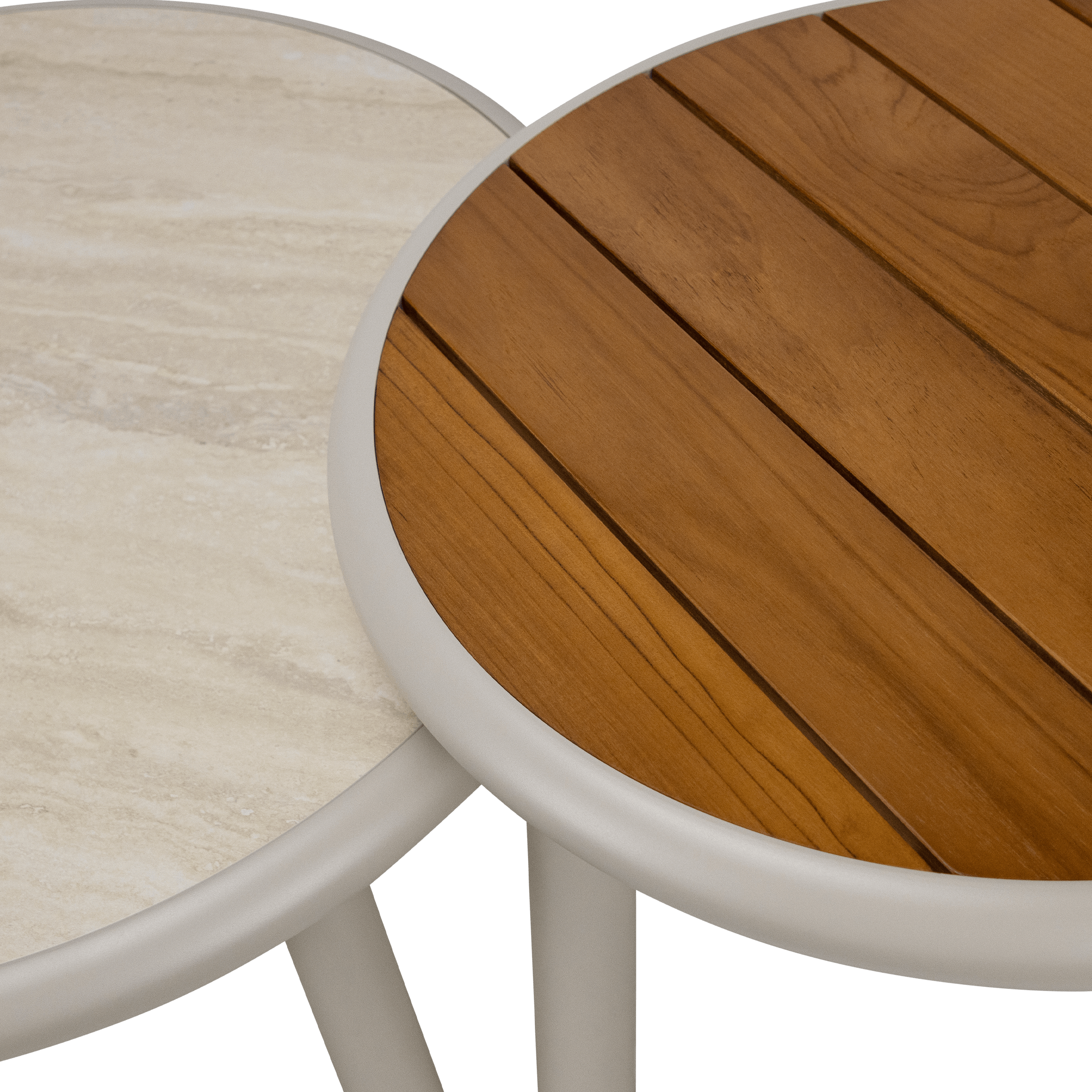 Evoke Curved 4 Seater Lounge (2 Piece) with Coffee and Side Table Set in Fawn