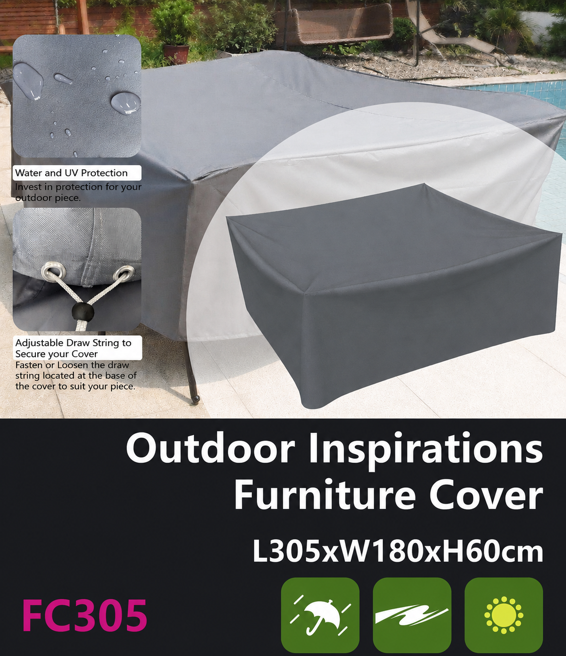 Outdoor Inspirations Furniture Cover L305*W180*H60cm