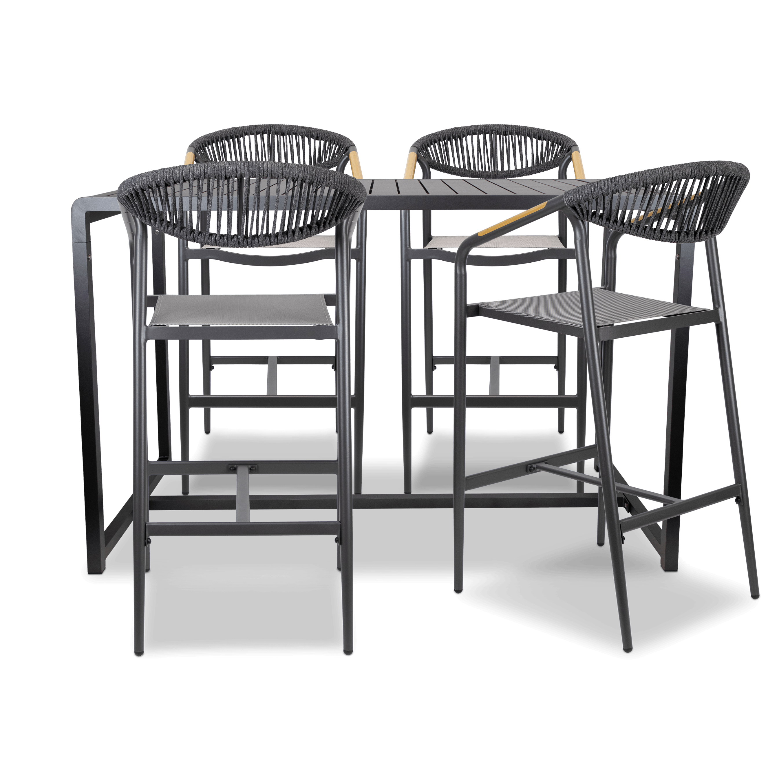 Santorini Rectangle 5pc Bar Suite in Gunmetal Aluminium with Amalfi Bar Stools